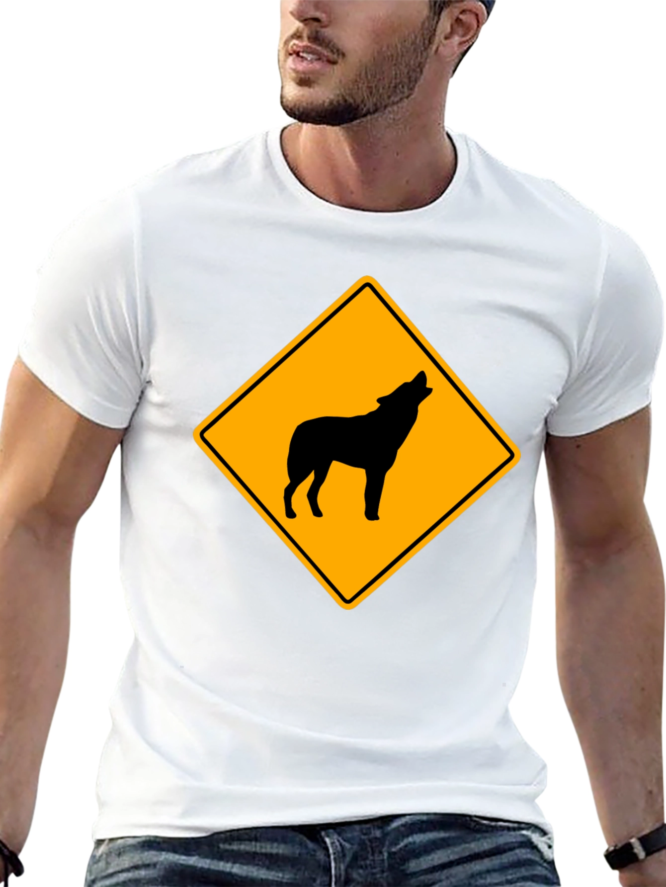 Wolf Crossing Sign Black T-Shirt