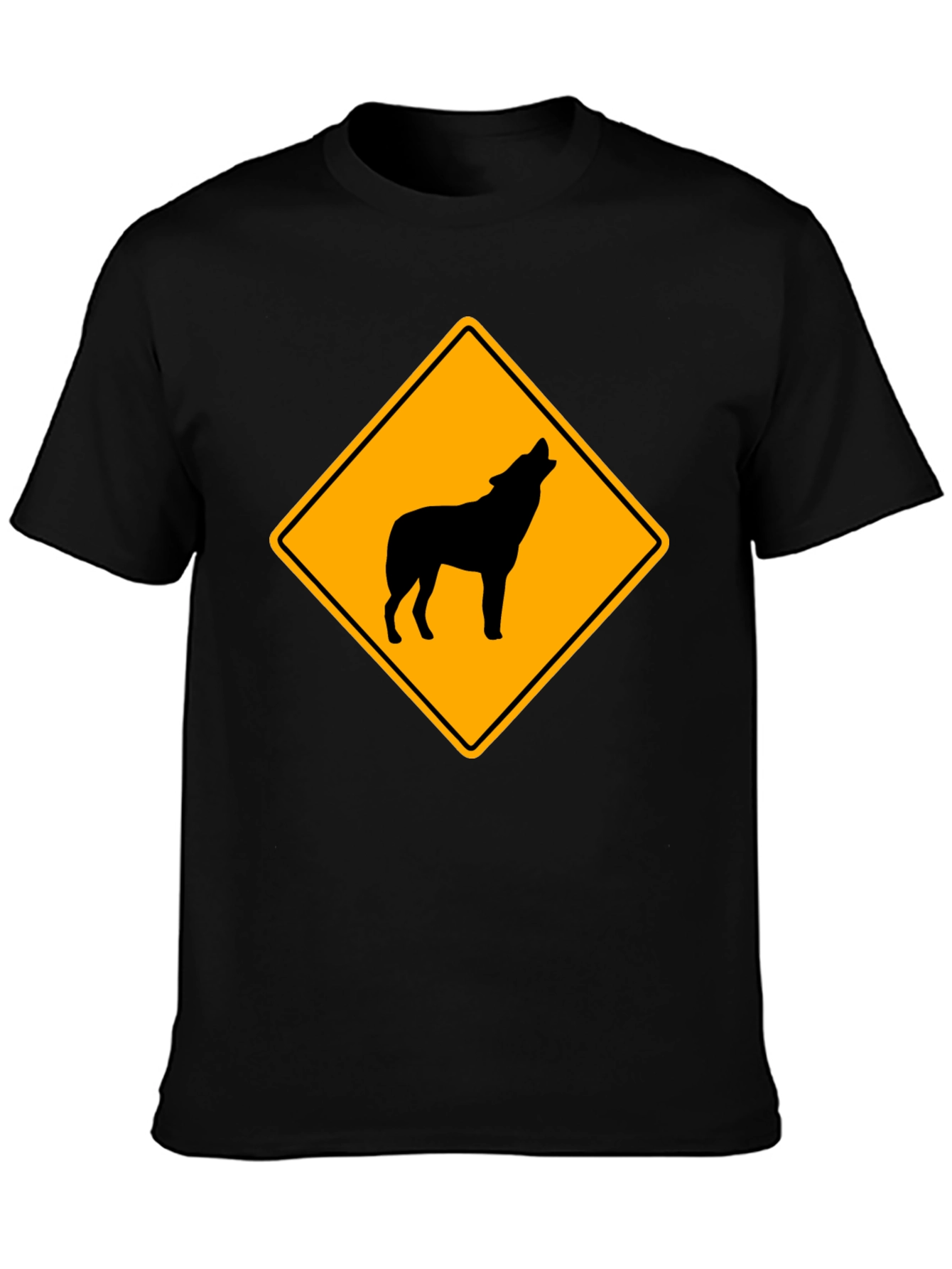 Wolf Crossing Sign Black T-Shirt