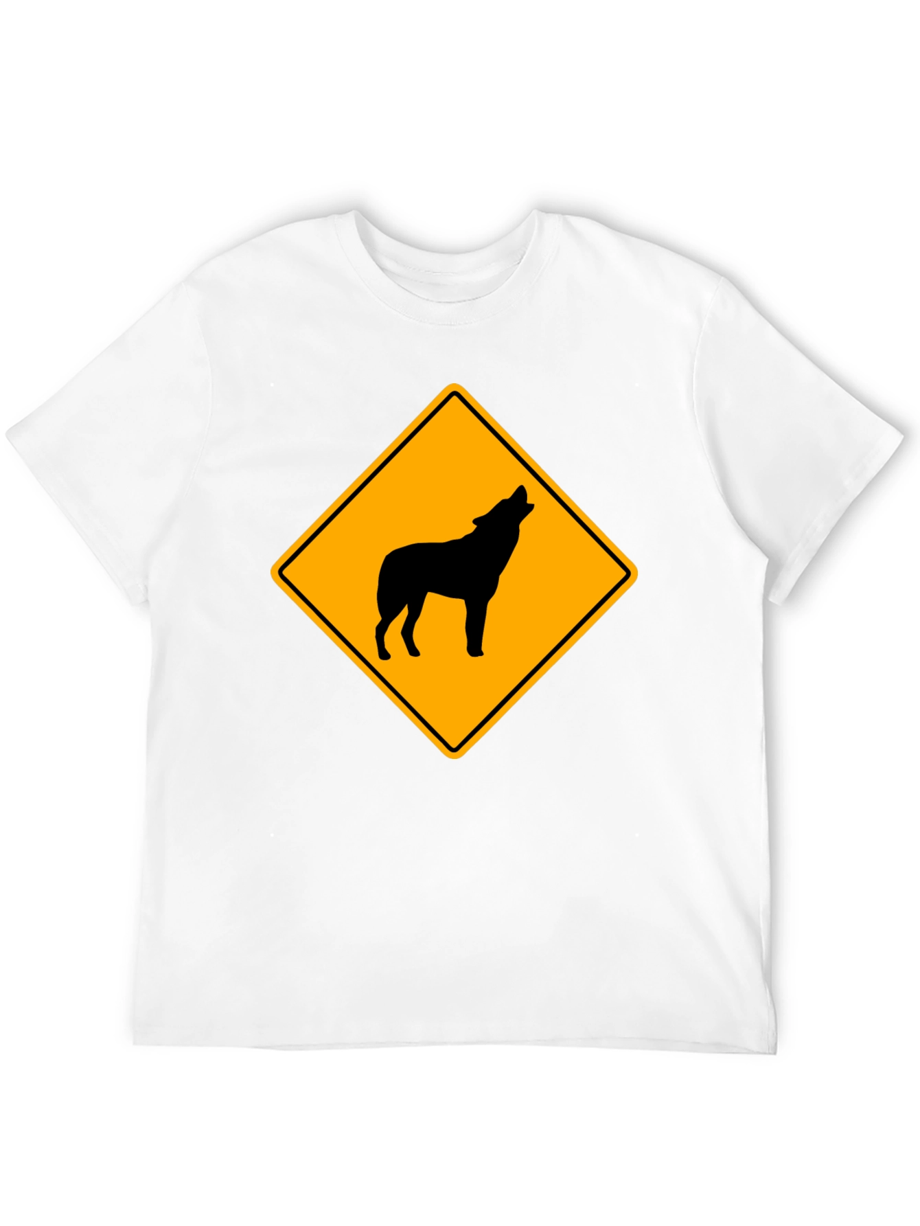 Wolf Crossing Sign Black T-Shirt