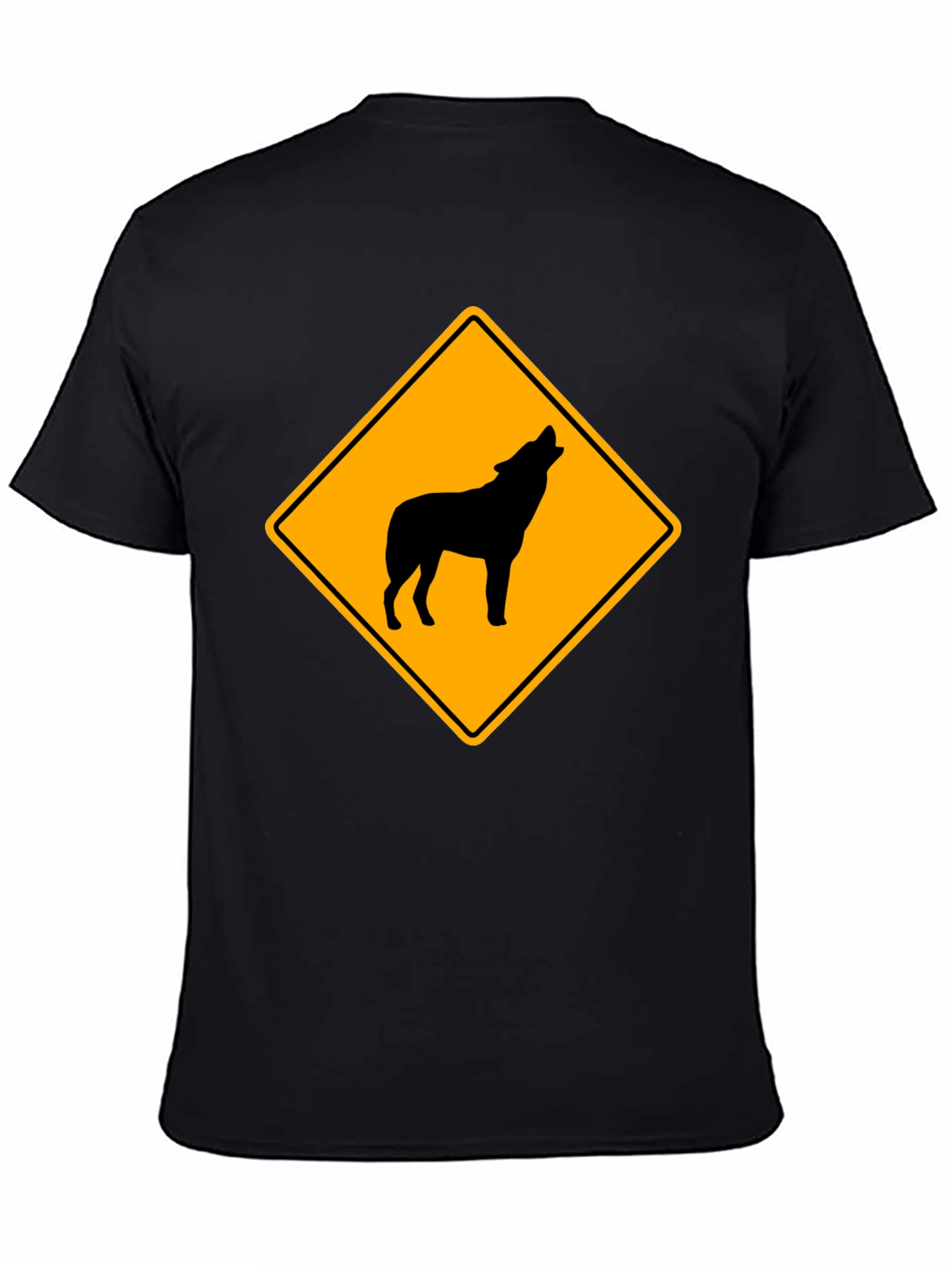 Wolf Crossing Sign Black T-Shirt