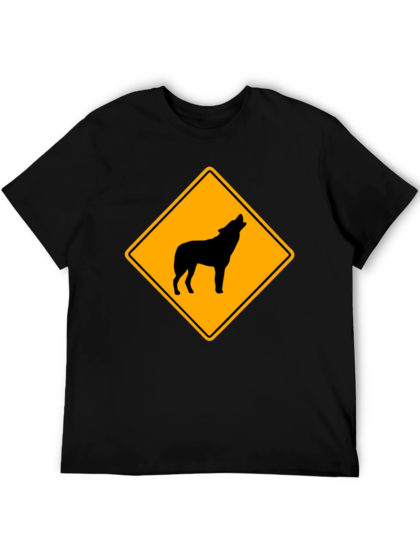 Wolf Crossing Sign Black T-Shirt