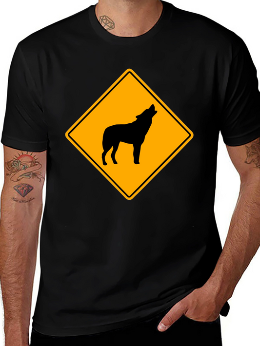 Wolf Crossing Sign Black T-Shirt