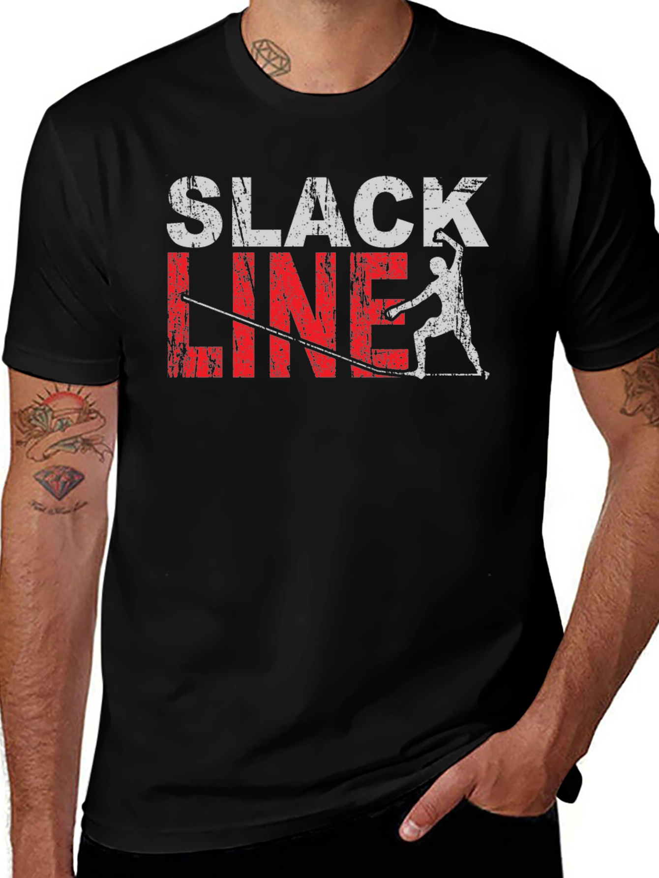 Slackline T-Shirt Black Cotton Tee Fun Graphic