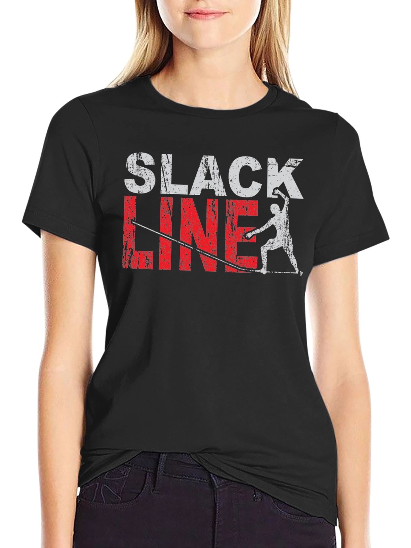 Slackline T-Shirt Black Cotton Tee Fun Graphic