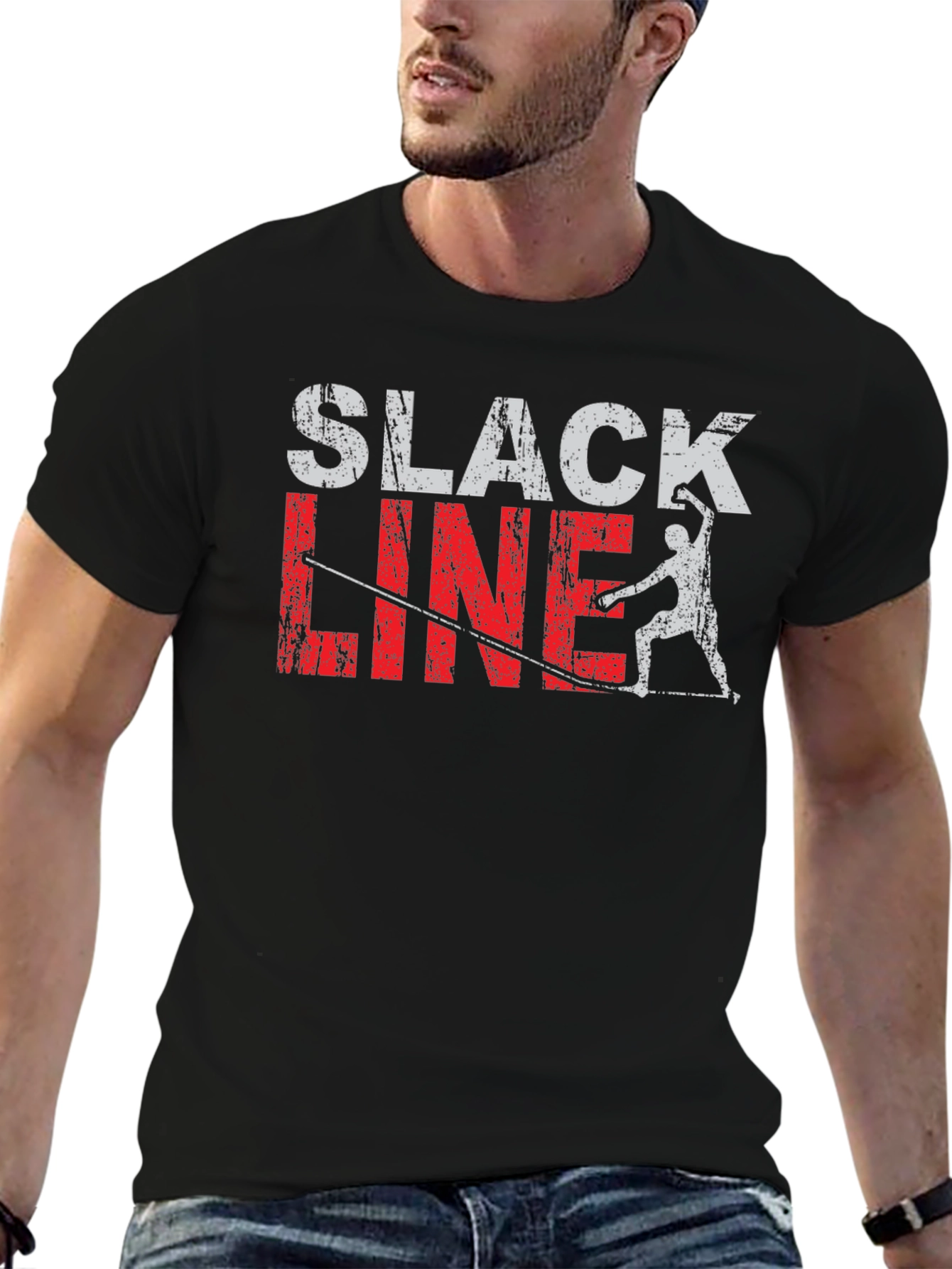 Slackline T-Shirt Black Cotton Tee Fun Graphic