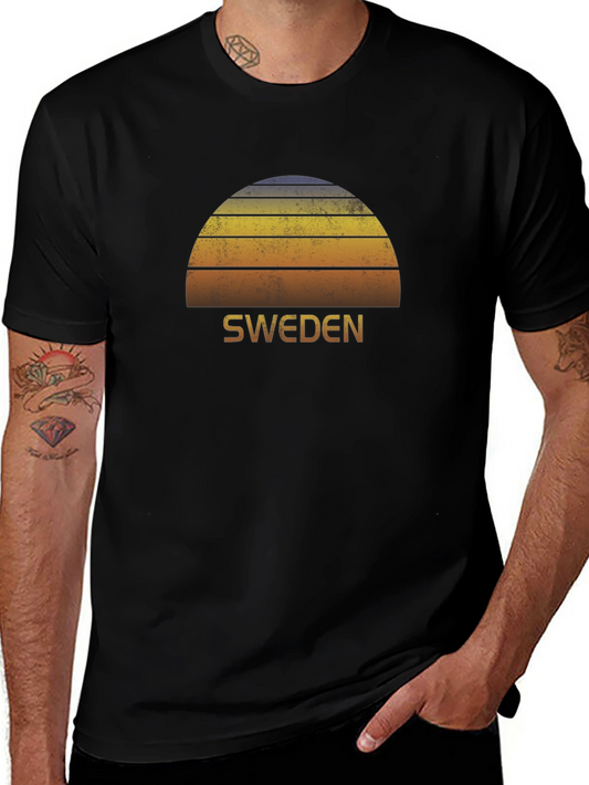 Retro Sweden Sunset Graphic T-Shirt - Black