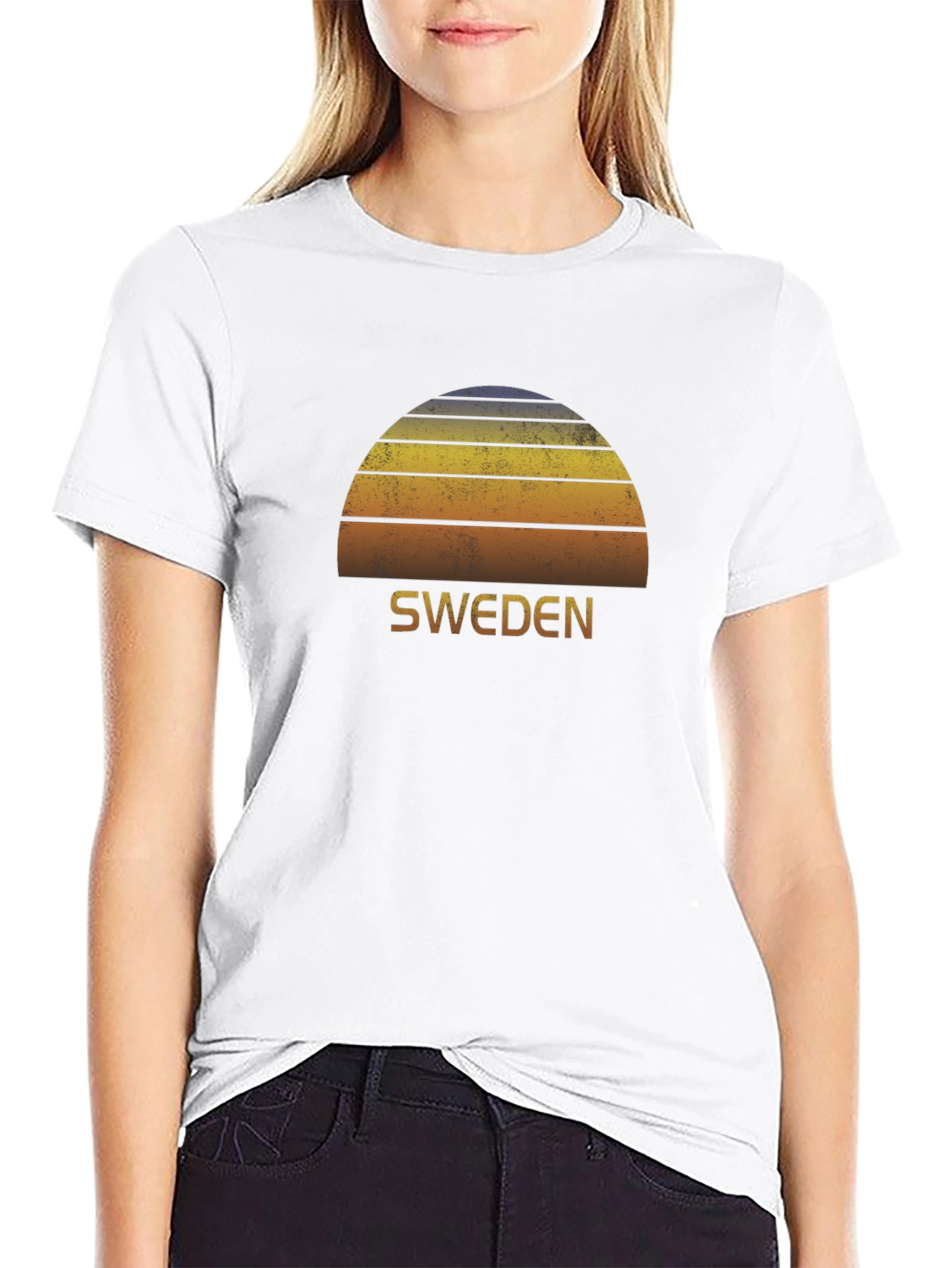 Retro Sweden Sunset Graphic T-Shirt - Black