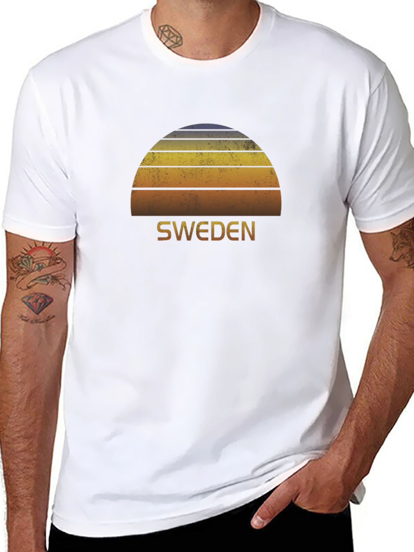 Retro Sweden Sunset Graphic T-Shirt - Black