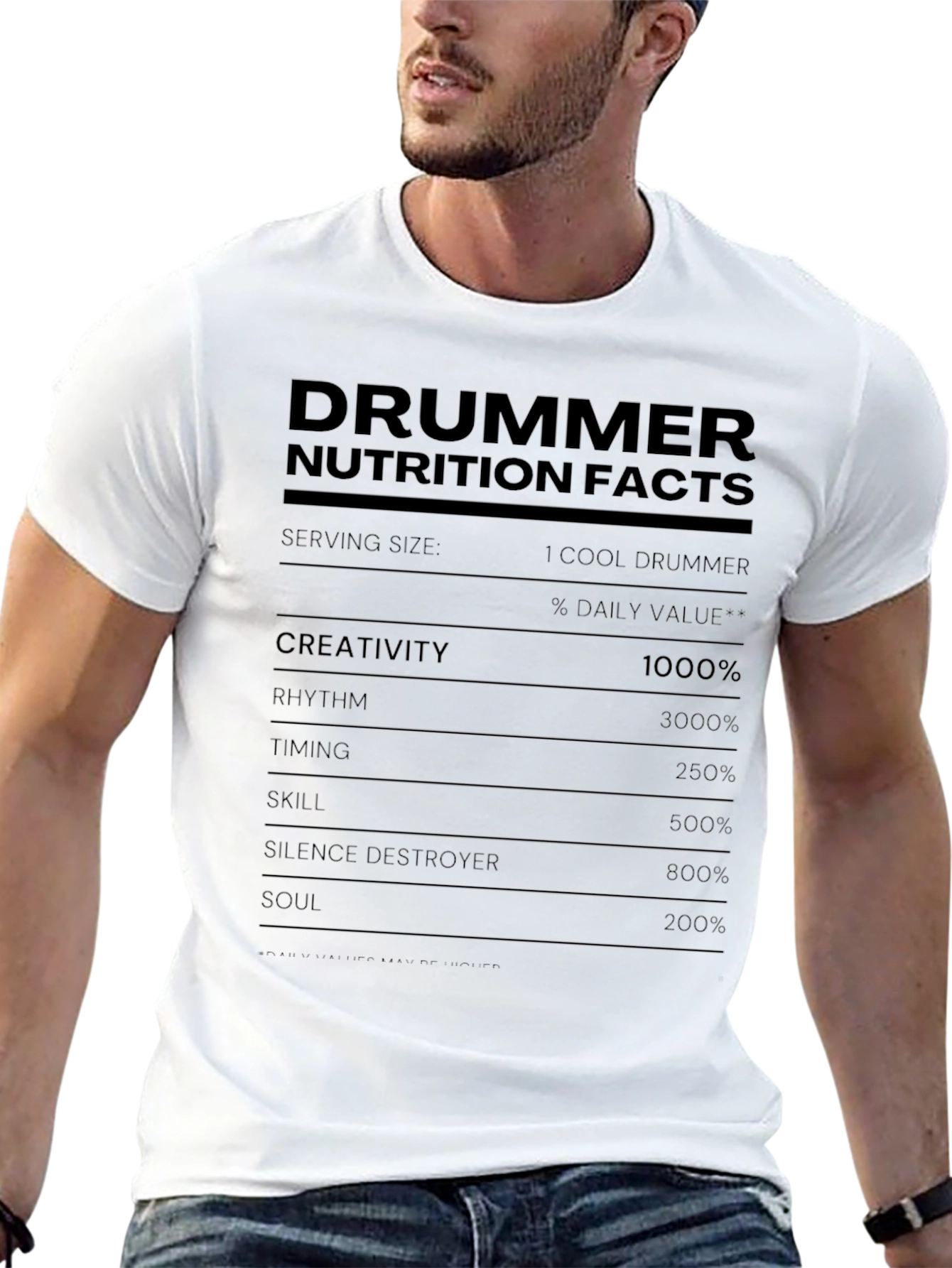 Drummer Nutrition Facts T-Shirt Funny Music Tee
