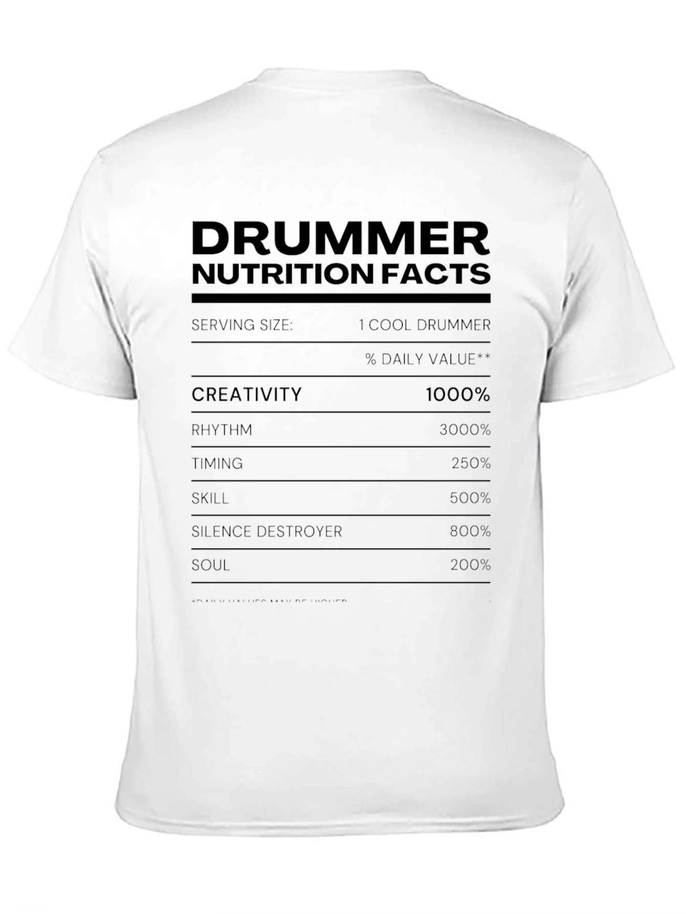 Drummer Nutrition Facts T-Shirt Funny Music Tee