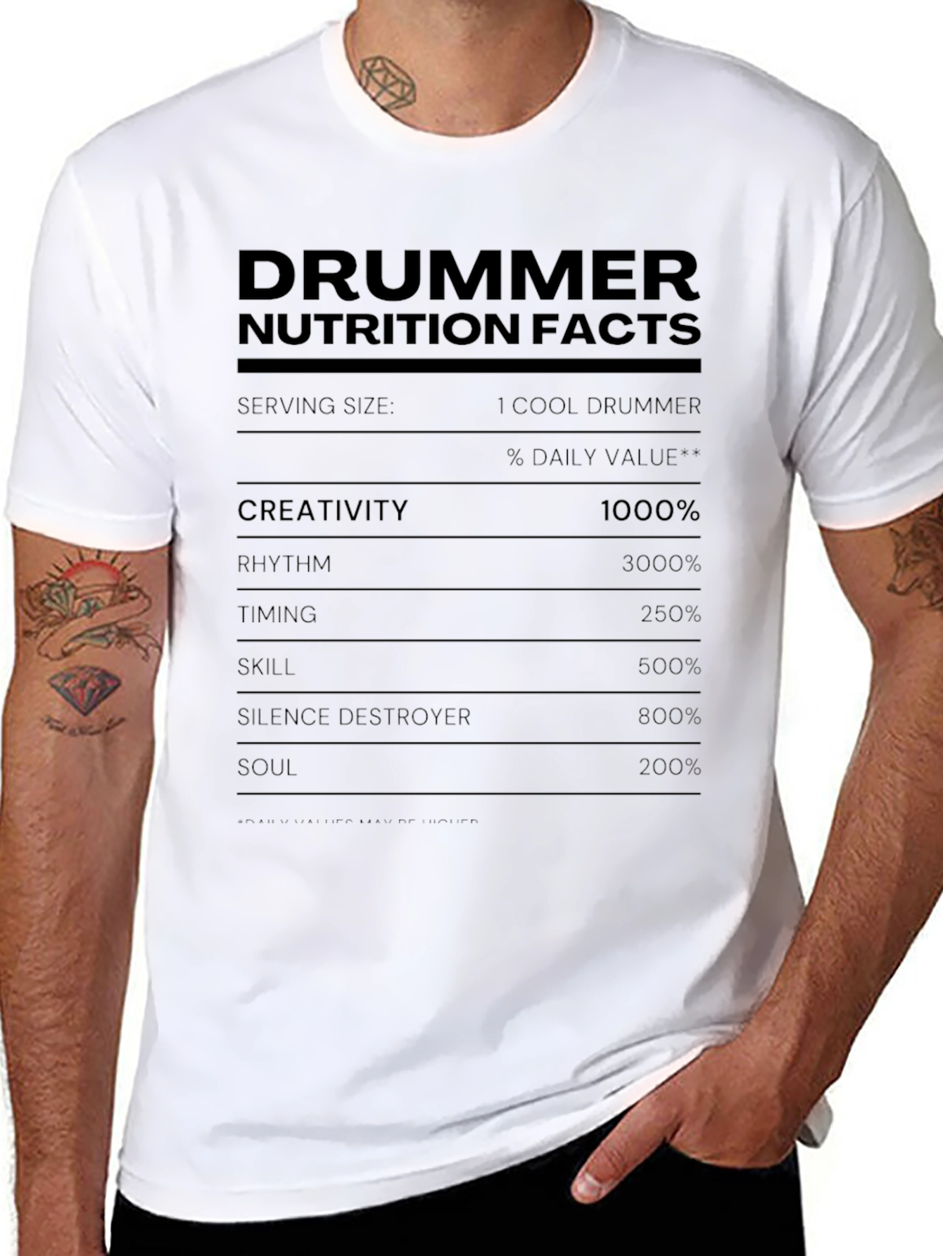 Drummer Nutrition Facts T-Shirt Funny Music Tee