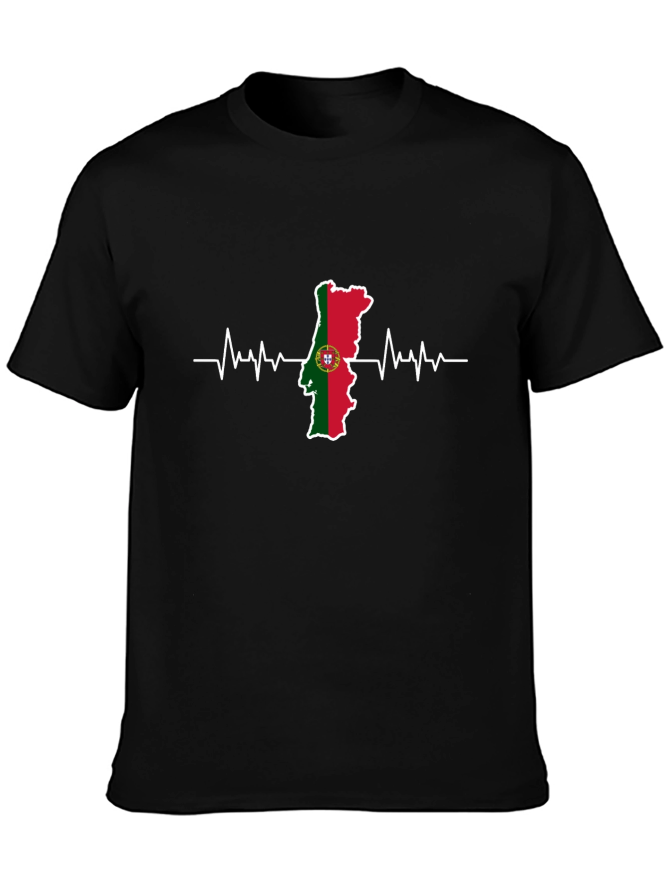 Portugal Flag Heartbeat Graphic Tee - Black