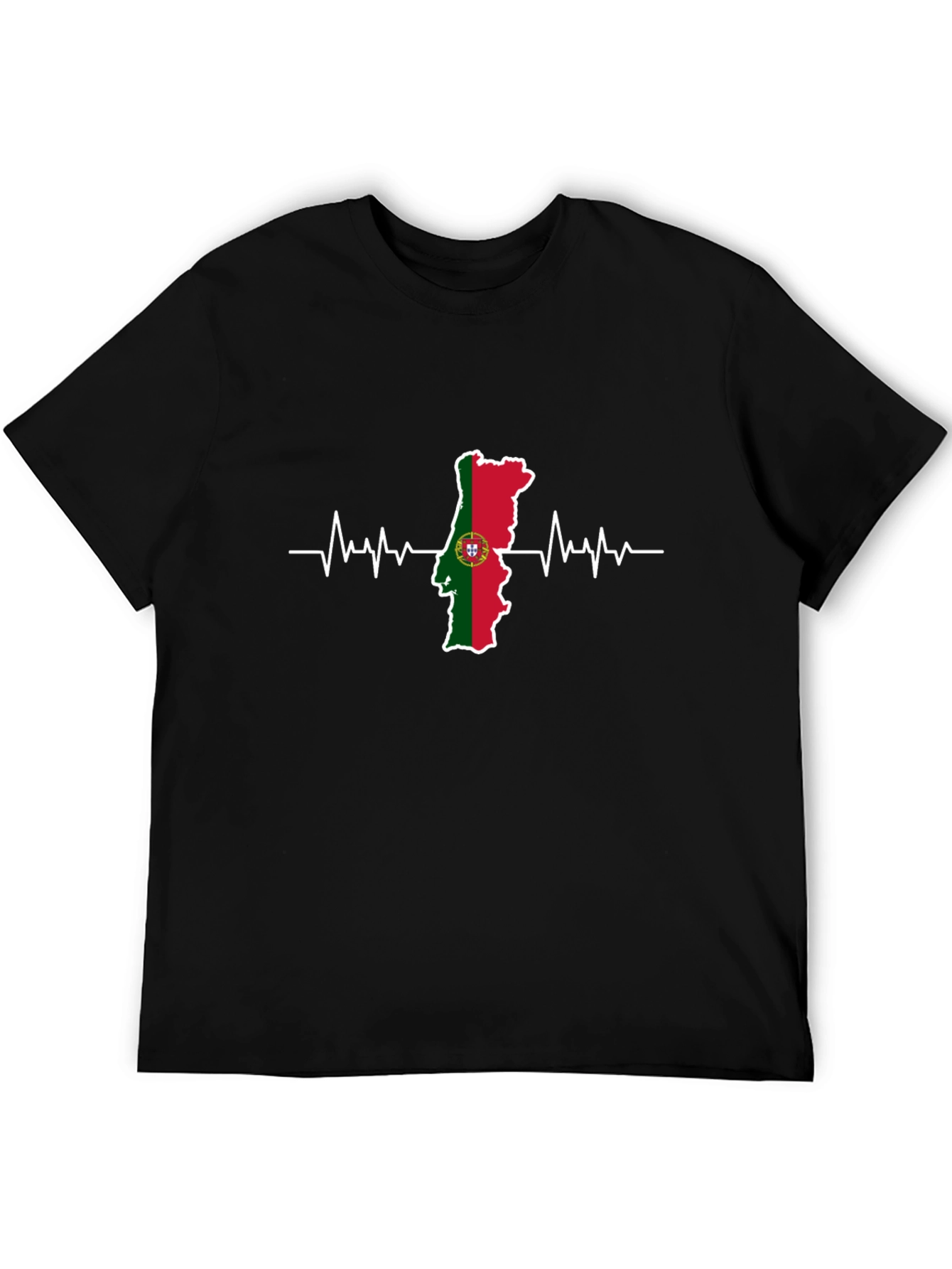 Portugal Flag Heartbeat Graphic Tee - Black