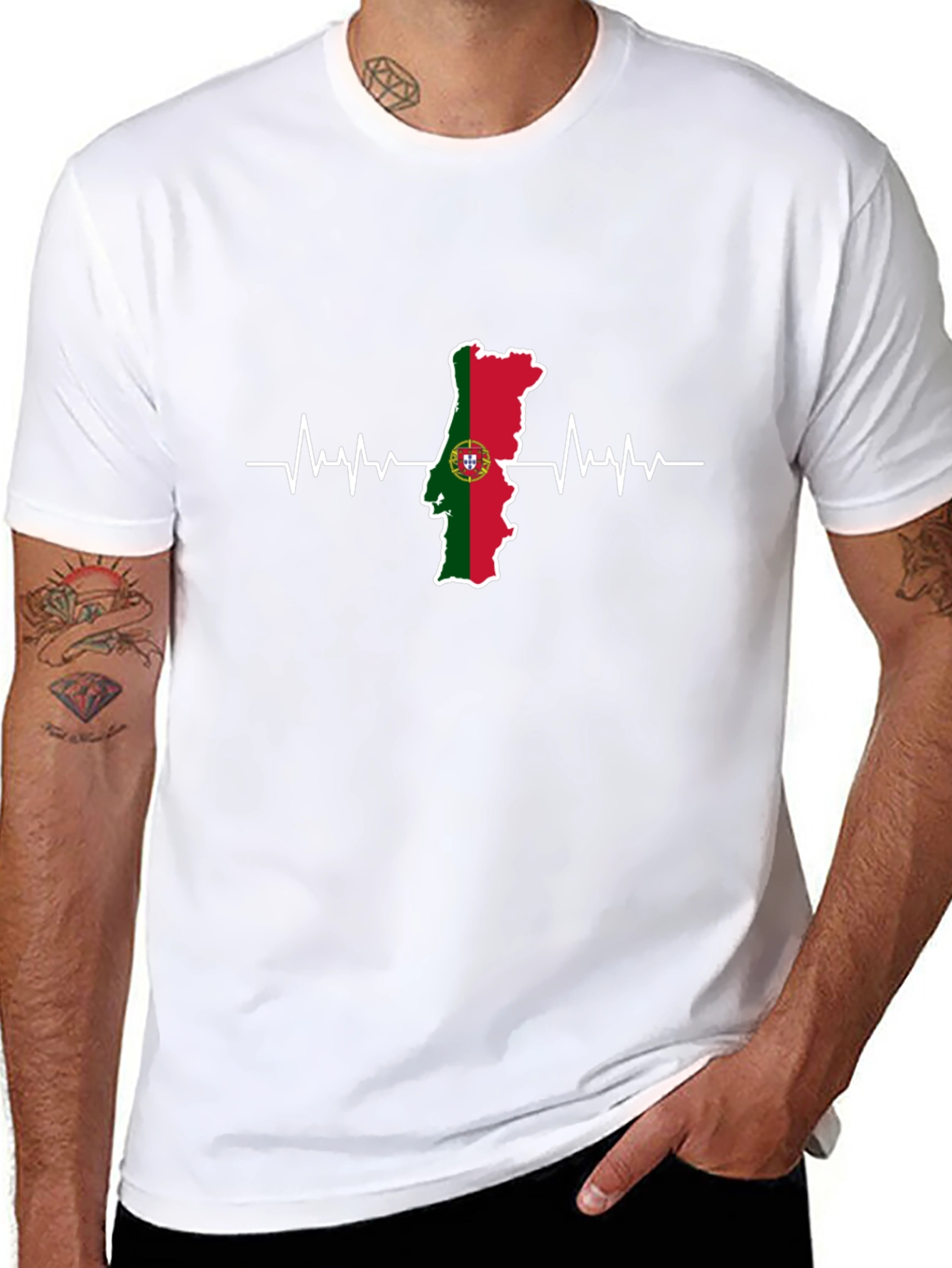 Portugal Flag Heartbeat Graphic Tee - Black