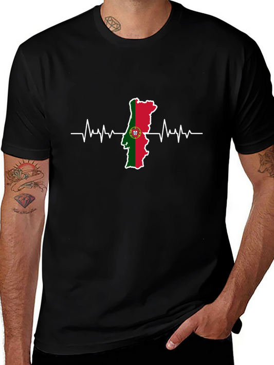 Portugal Flag Heartbeat Graphic Tee - Black