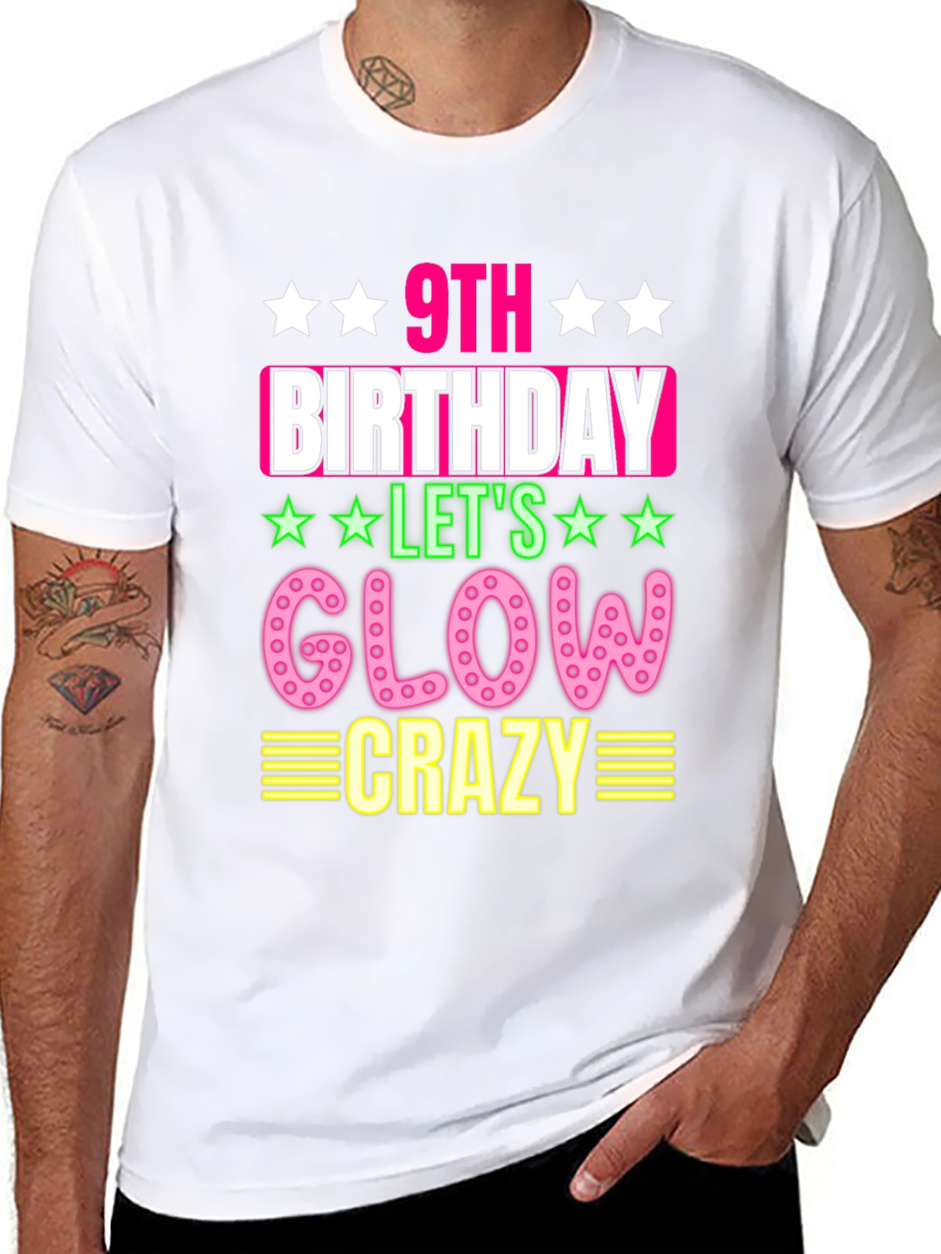 9th Birthday Glow Crazy Black T-Shirt