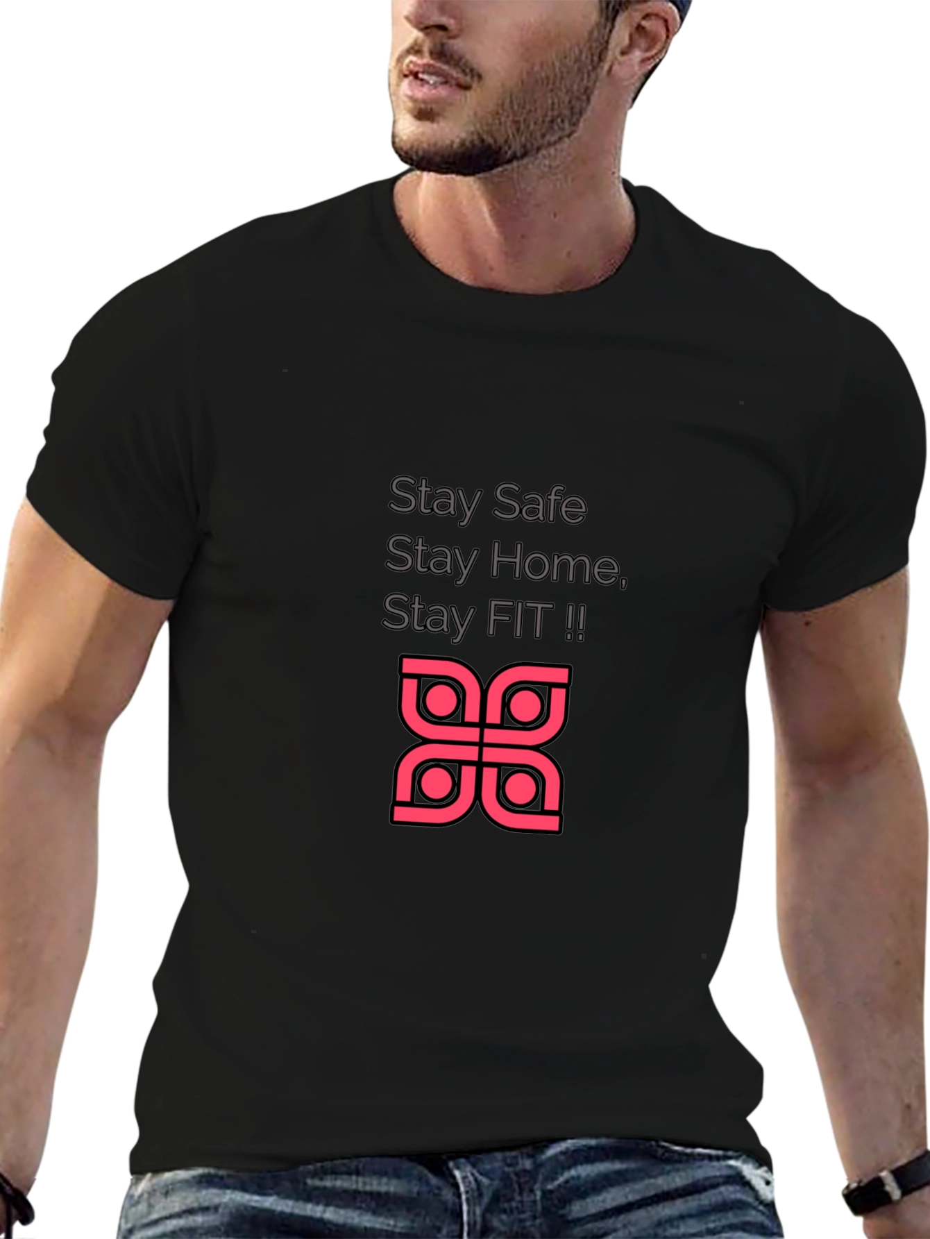 Stay Safe & Fit Graphic Tee - Black