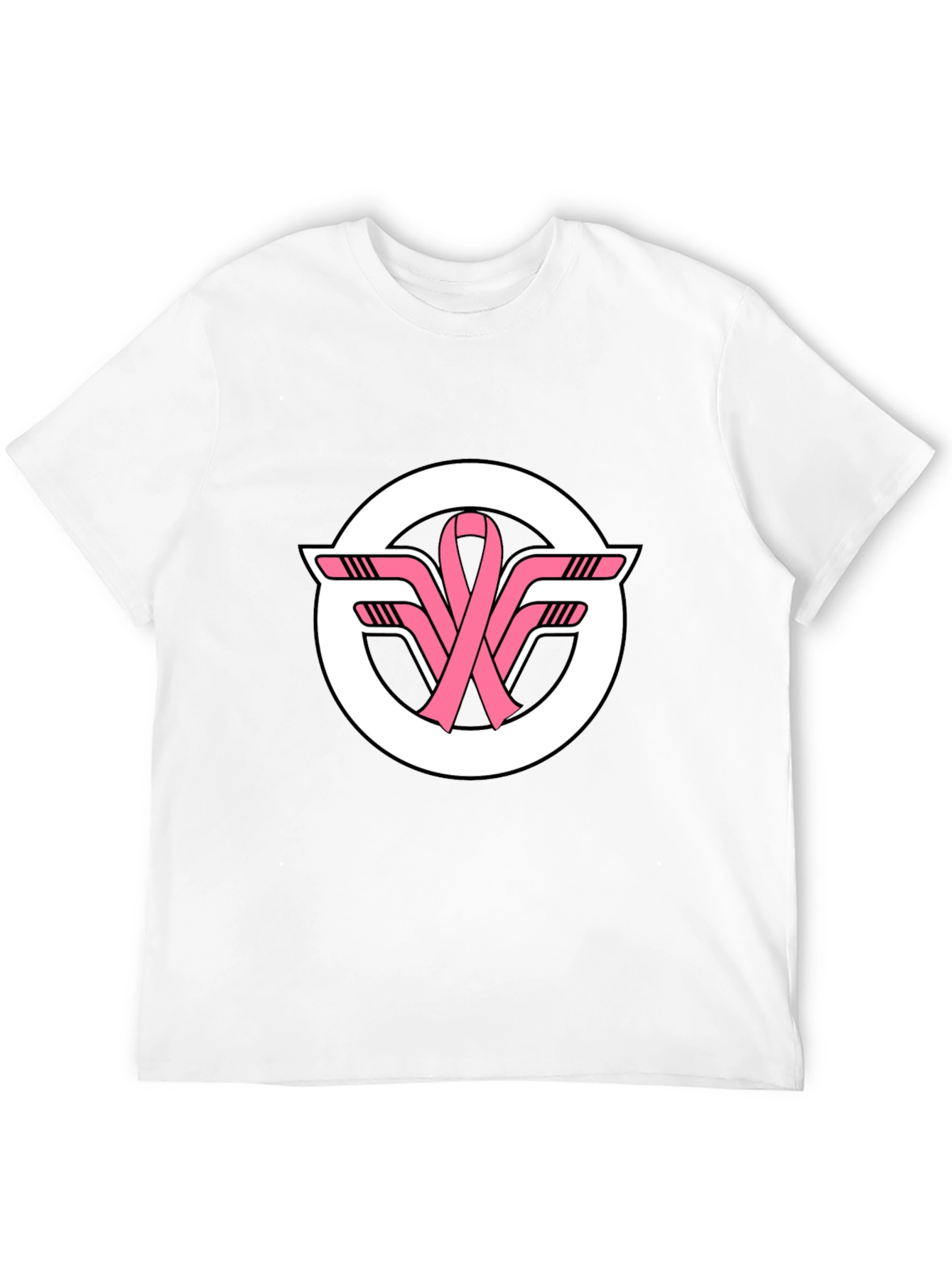 Black T-Shirt with Pink Ribbon Hockey Sticks Logo