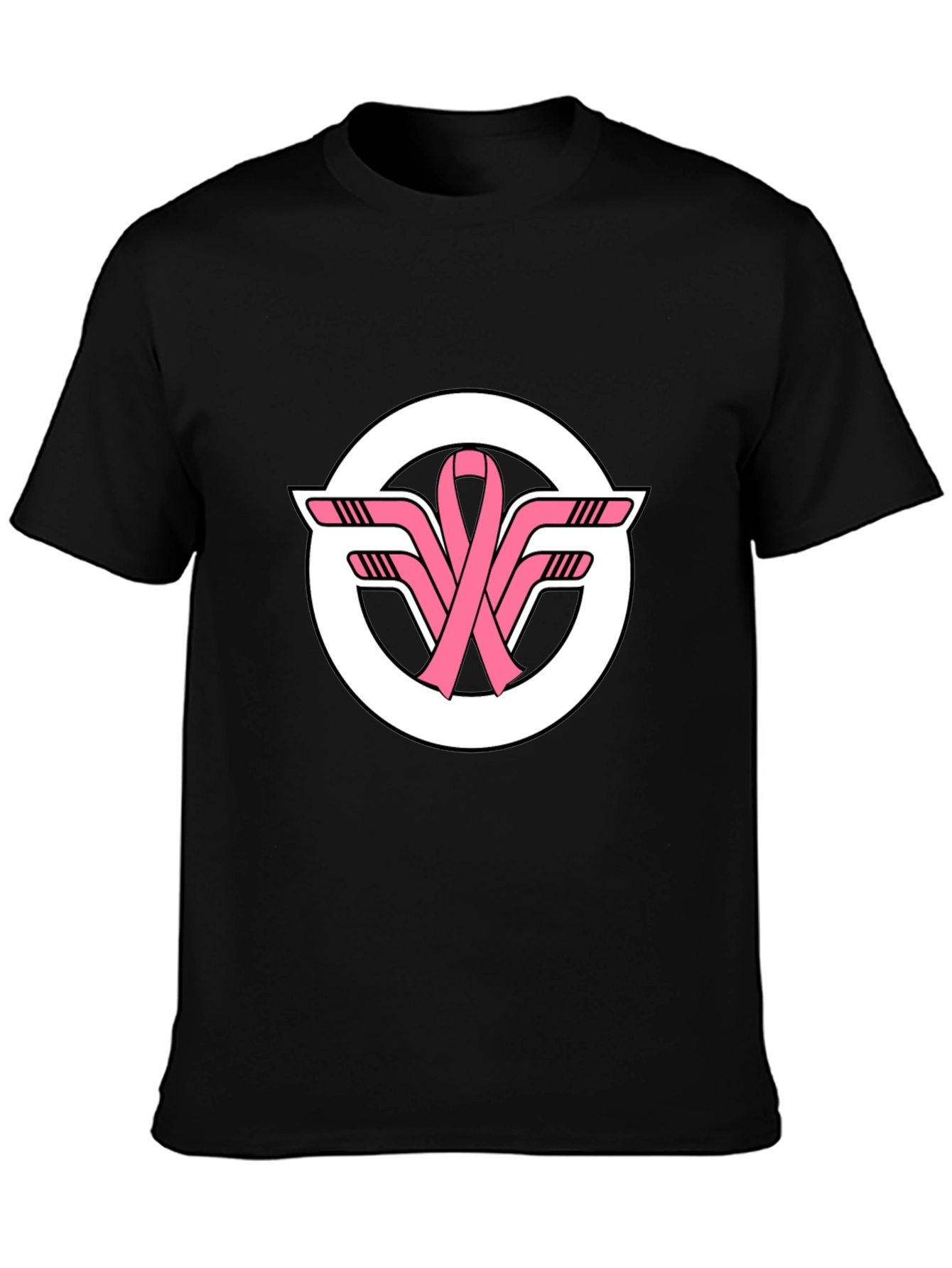 Black T-Shirt with Pink Ribbon Hockey Sticks Logo
