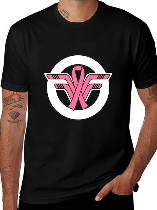 Black T-Shirt with Pink Ribbon Hockey Sticks Logo