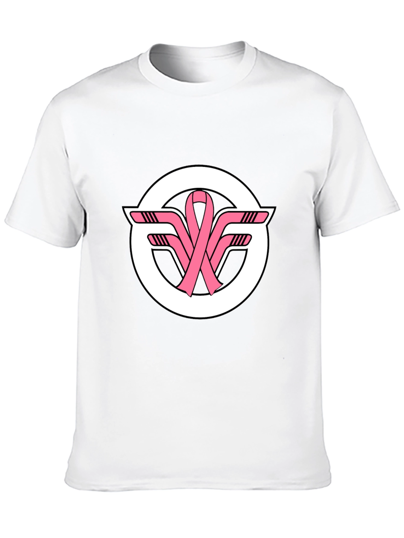 Black T-Shirt with Pink Ribbon Hockey Sticks Logo