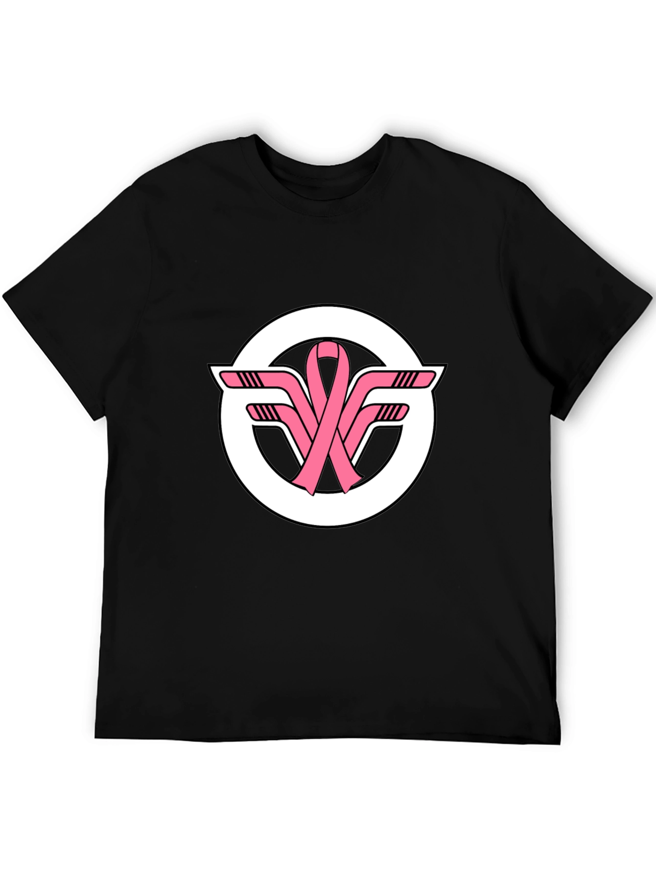 Black T-Shirt with Pink Ribbon Hockey Sticks Logo