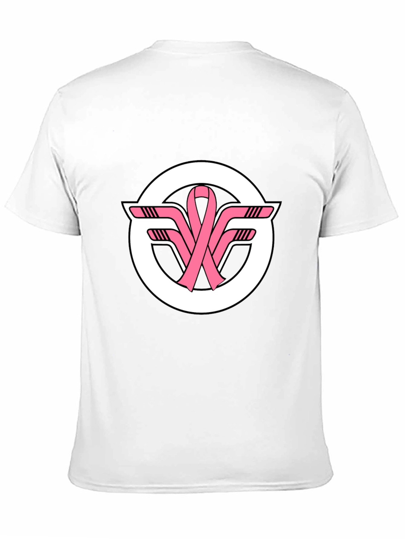 Black T-Shirt with Pink Ribbon Hockey Sticks Logo