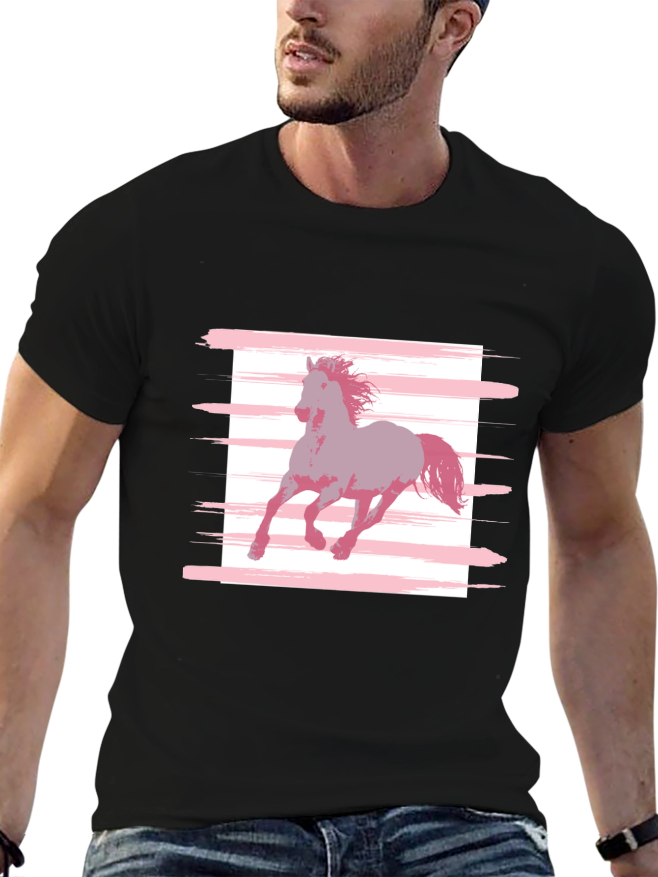Horse Graphic Tee - Stylish Mens Black T-Shirt
