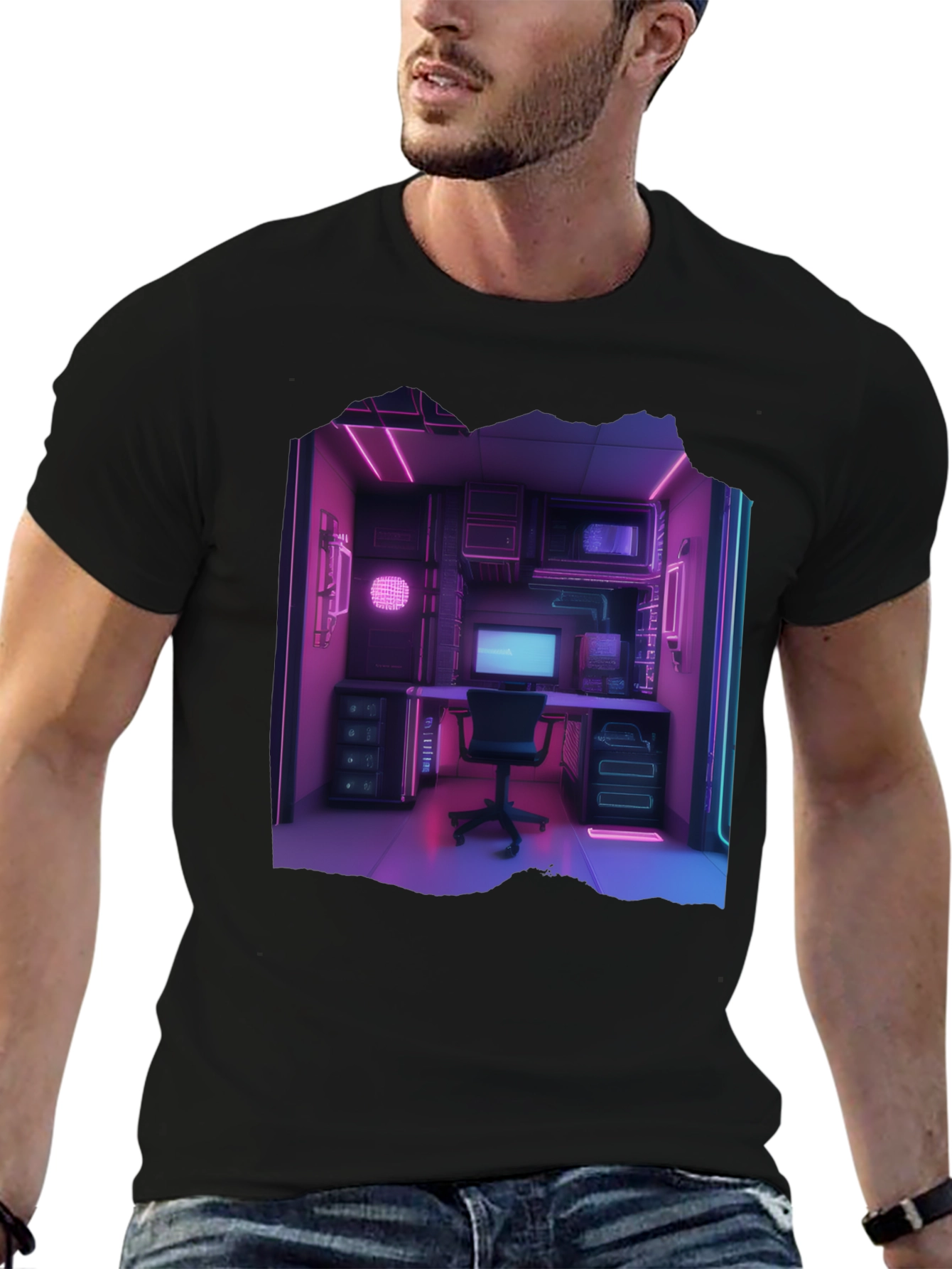 Cyberpunk Gaming Room Black T-Shirt