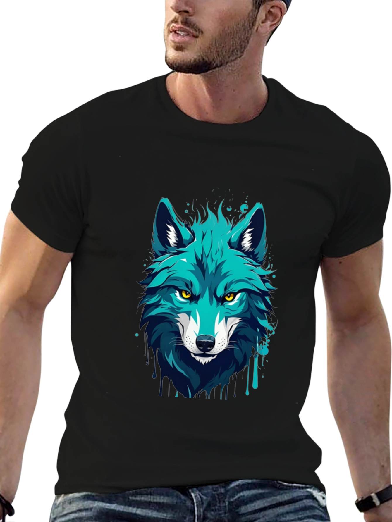 Wolf Graphic Tee - Black Cotton T-Shirt