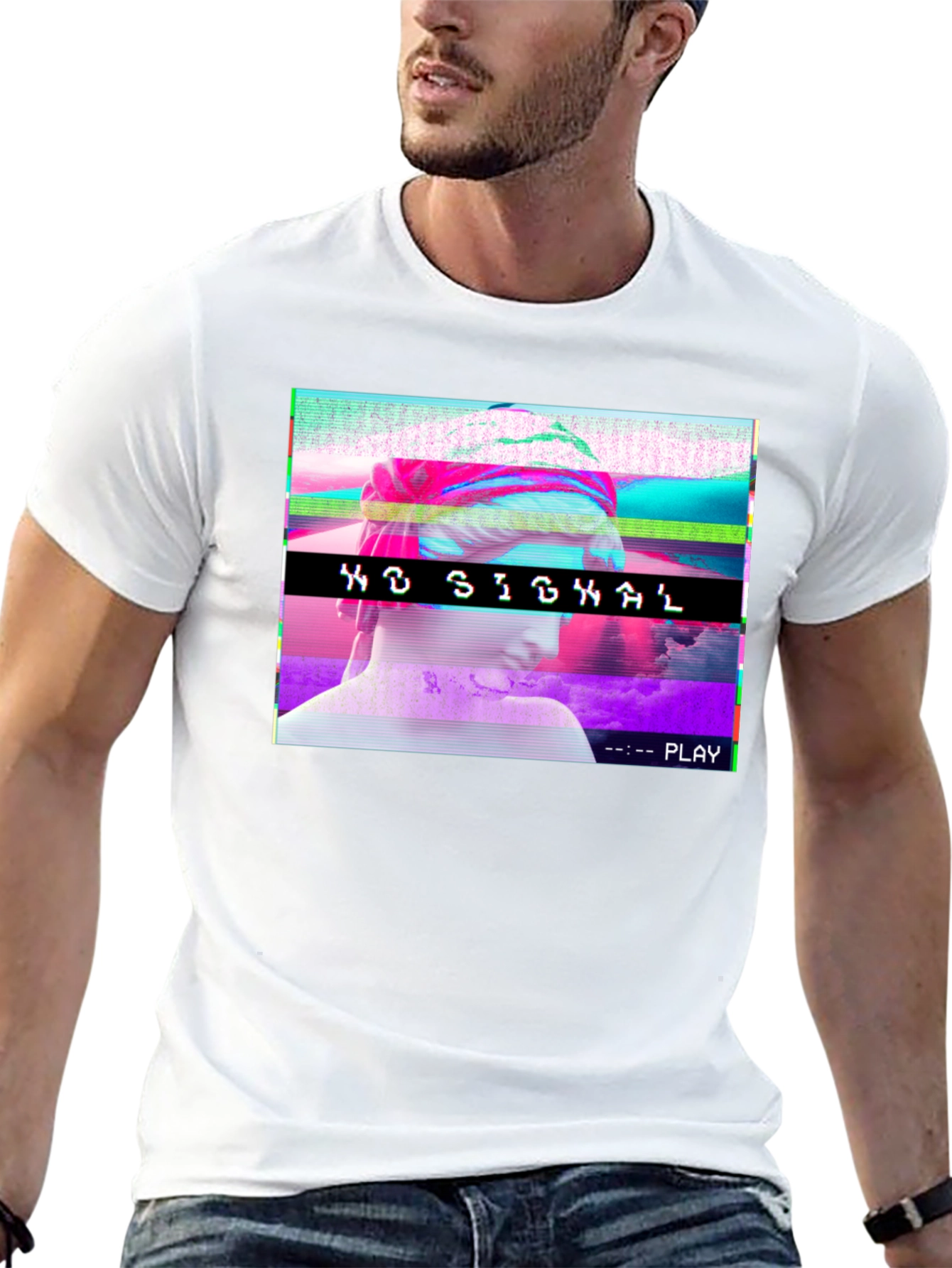 Vaporwave No Signal T-Shirt - Glitch Aesthetic Tee