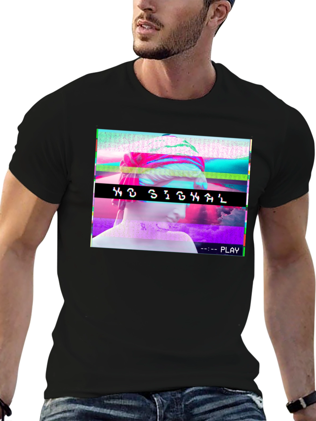 Vaporwave No Signal T-Shirt - Glitch Aesthetic Tee