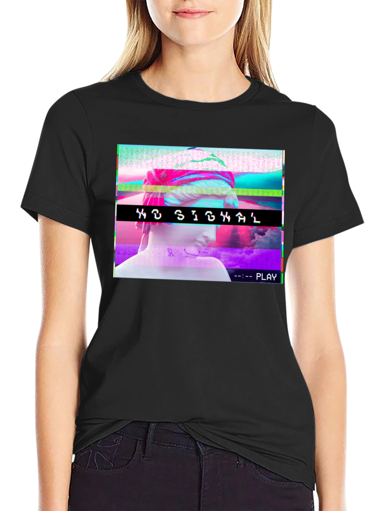 Vaporwave No Signal T-Shirt - Glitch Aesthetic Tee