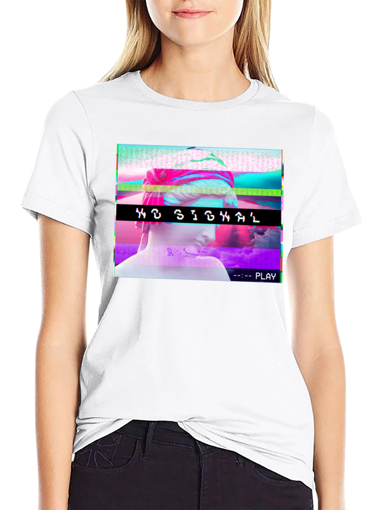 Vaporwave No Signal T-Shirt - Glitch Aesthetic Tee