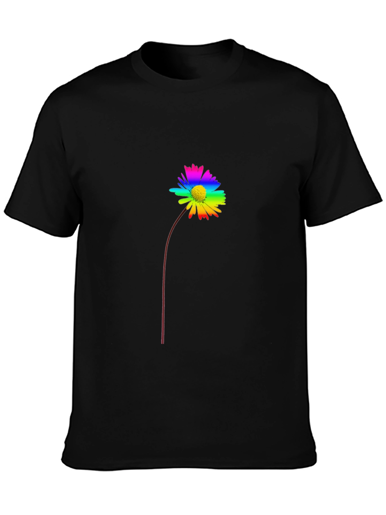 Rainbow Flower Graphic Tee - Black Cotton Casual Shirt