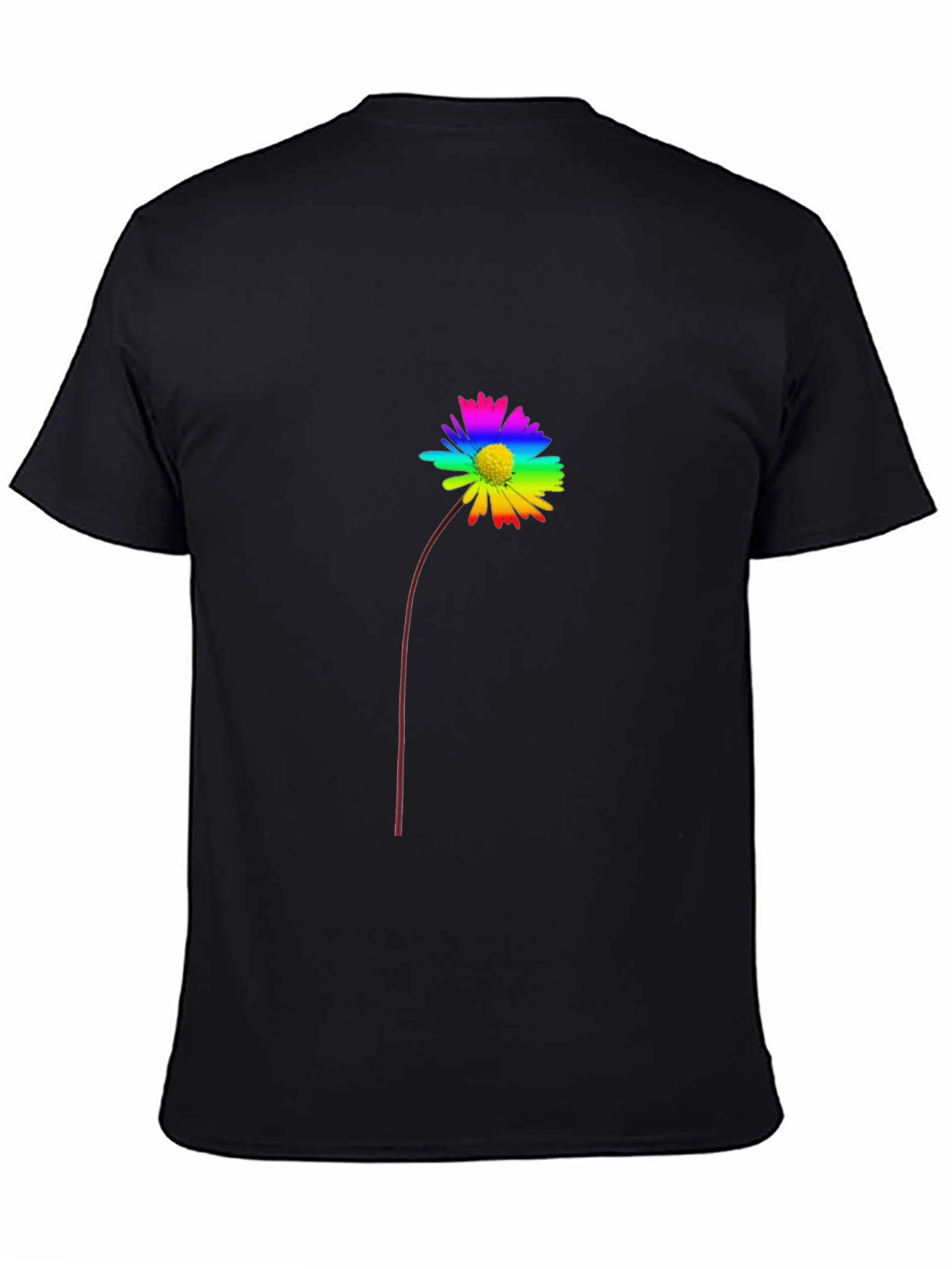 Rainbow Flower Graphic Tee - Black Cotton Casual Shirt