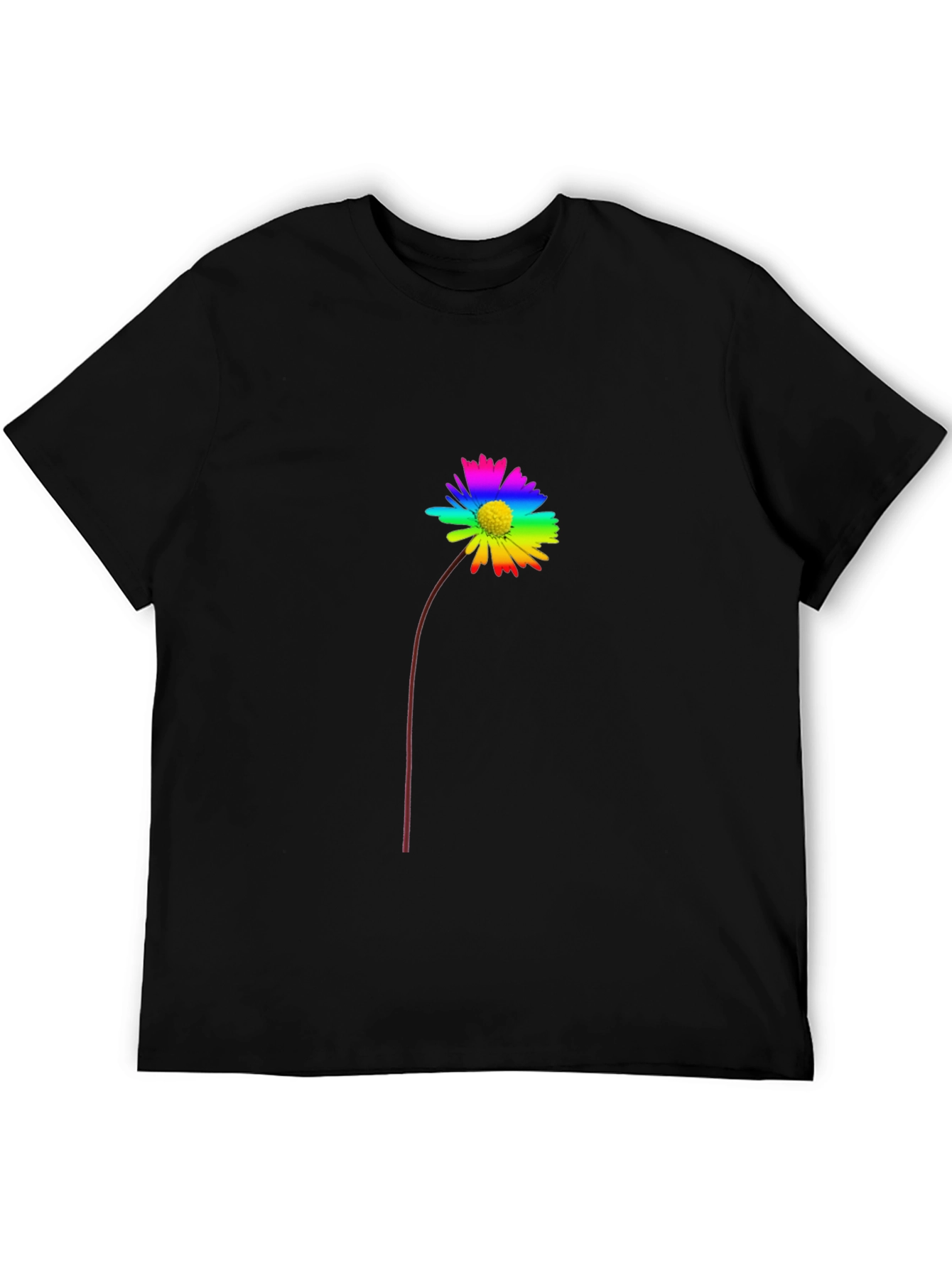 Rainbow Flower Graphic Tee - Black Cotton Casual Shirt