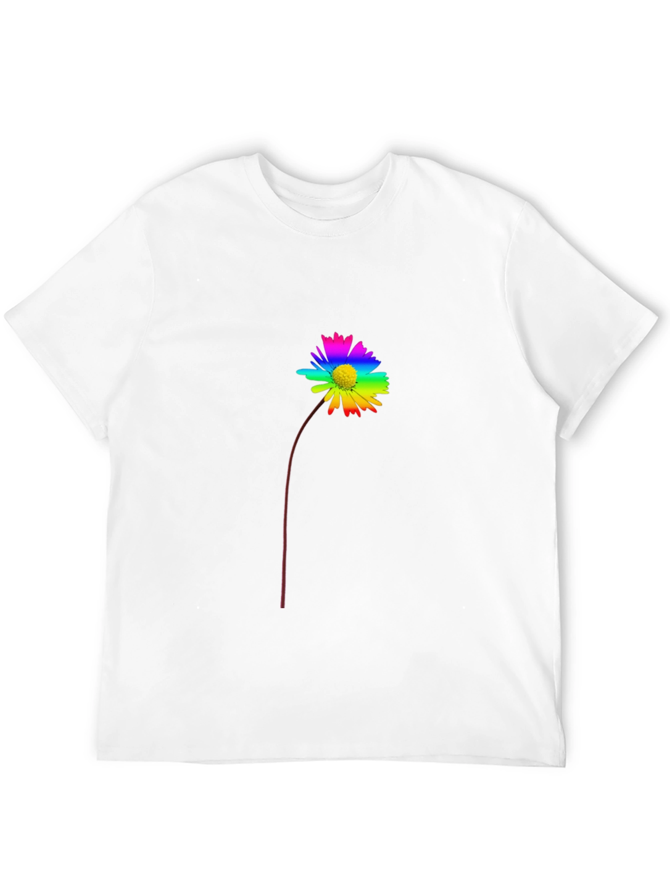 Rainbow Flower Graphic Tee - Black Cotton Casual Shirt