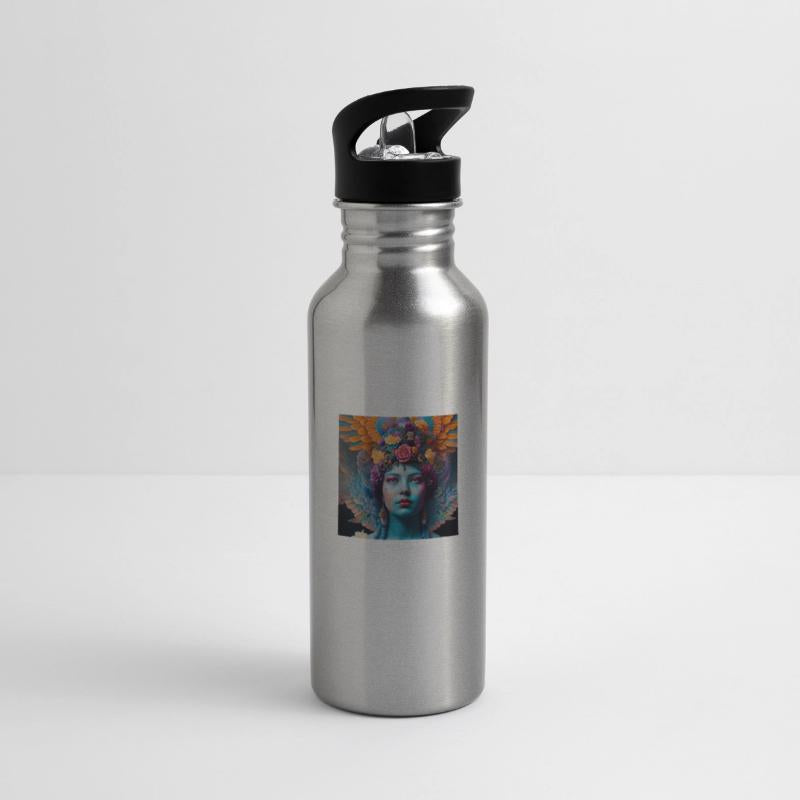 Beautiful blue face of young lady with flowers