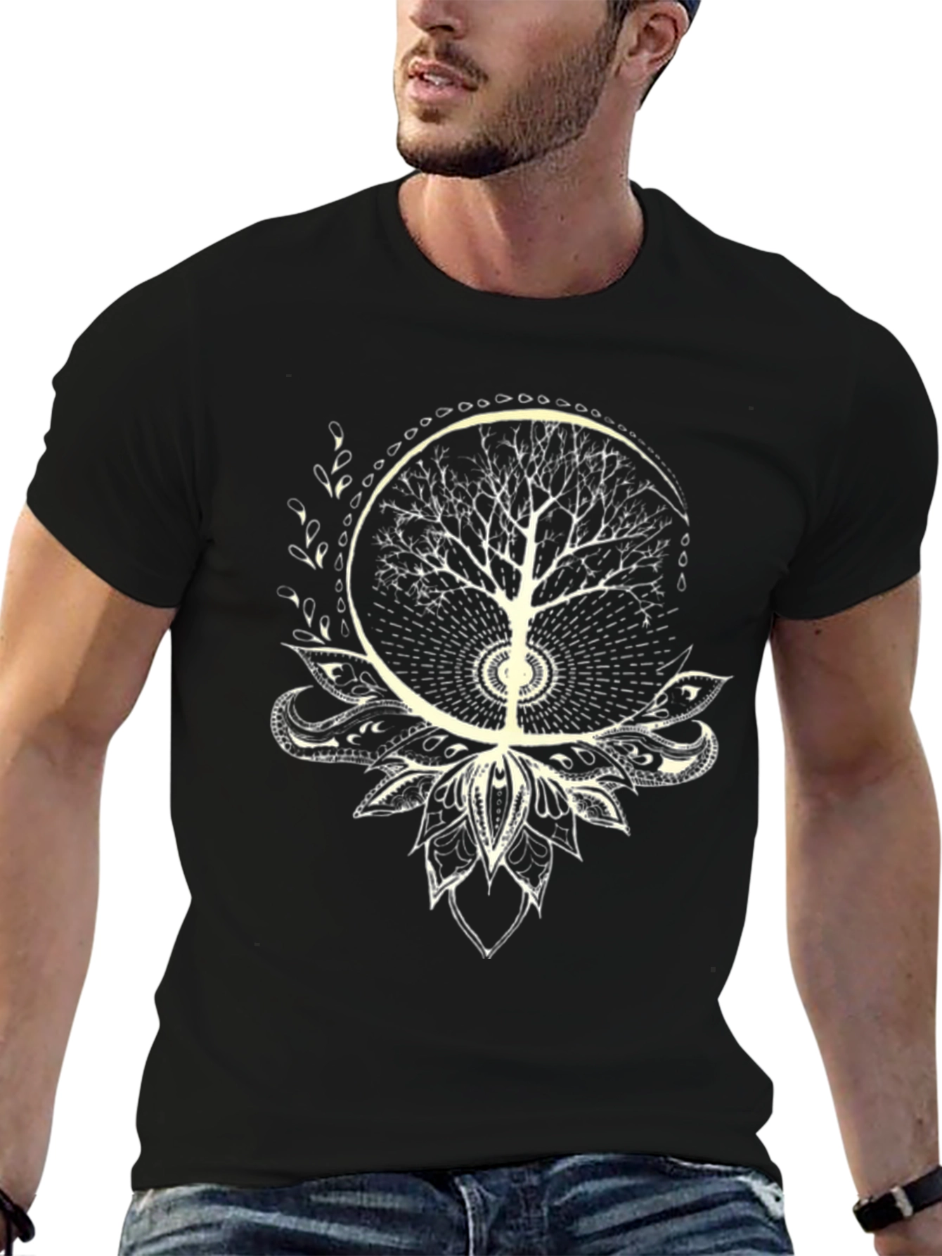 Tree of Life Lotus Graphic Tee - Black