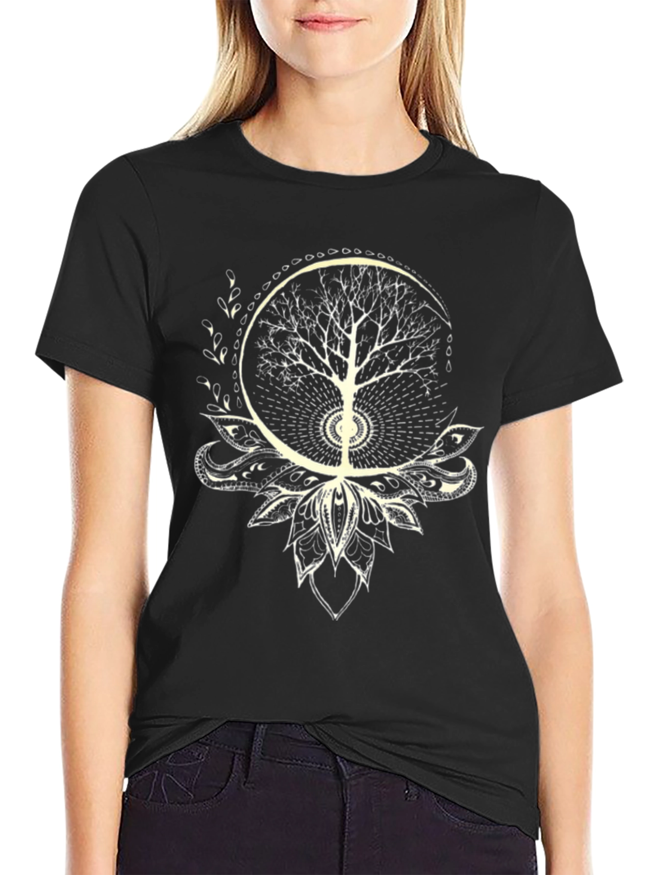 Tree of Life Lotus Graphic Tee - Black