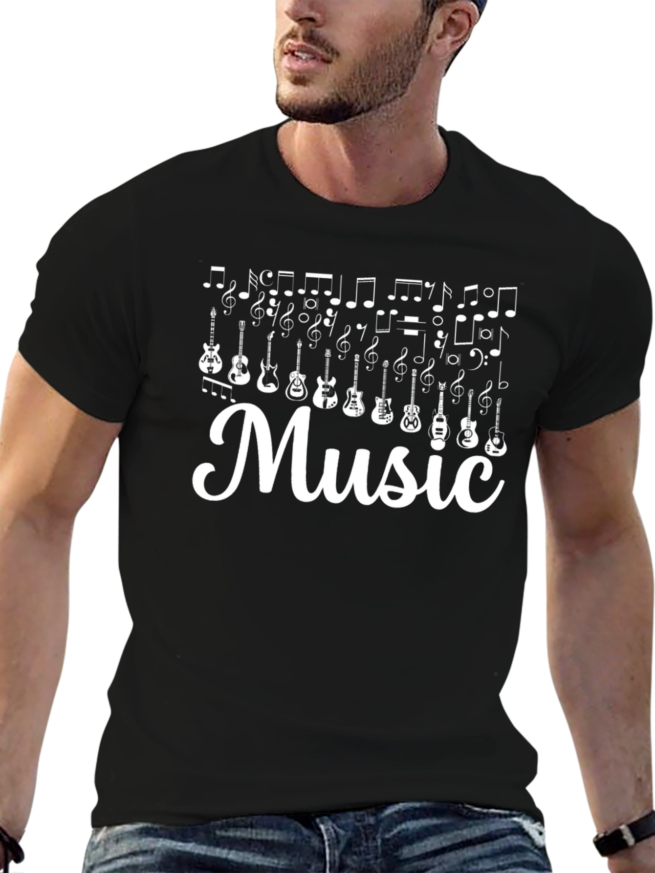 Music T-Shirt: Guitar Notes Design Black