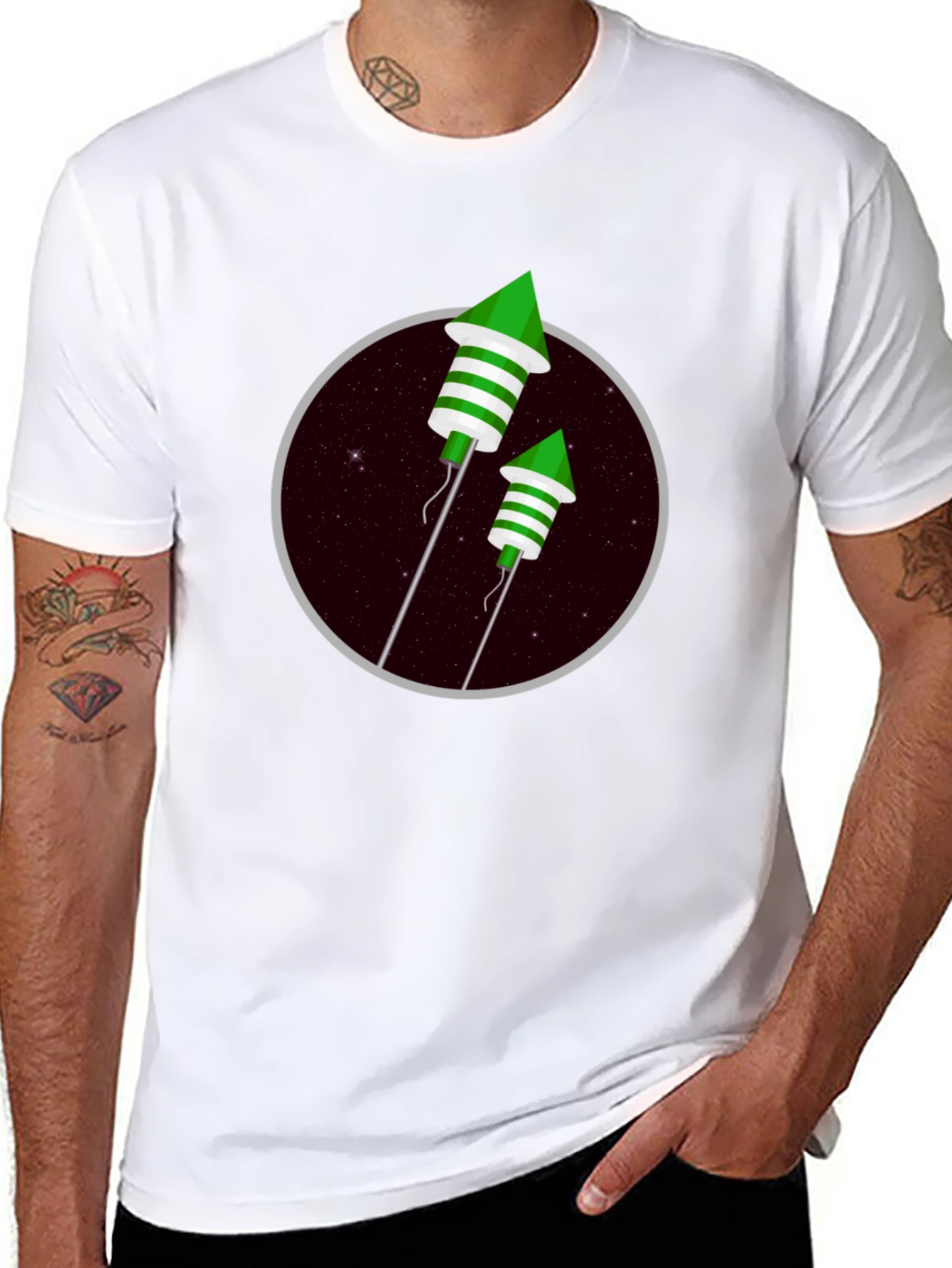 Green Fireworks T-Shirt - Festive Design