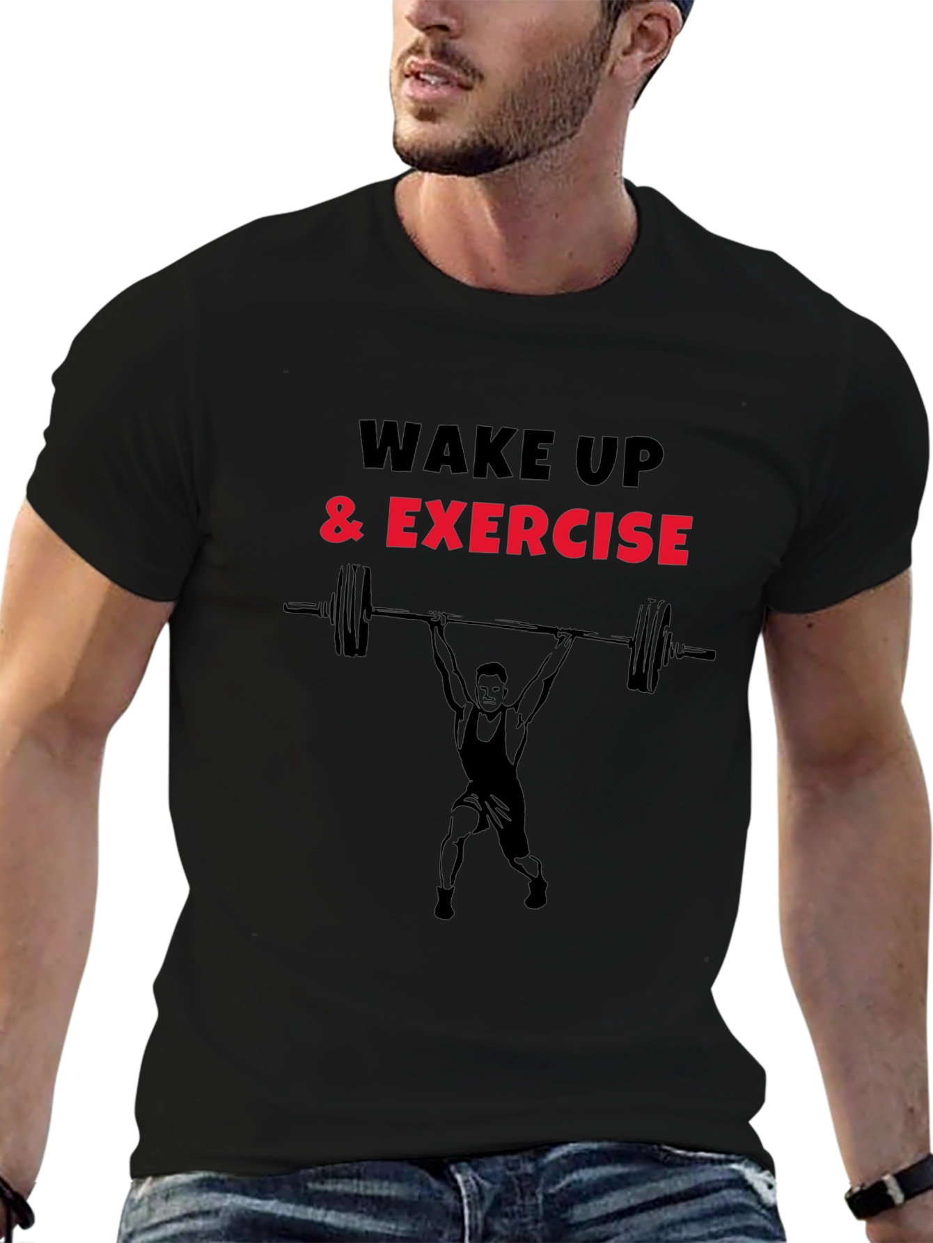 Wake Up & Exercise Black Graphic T-Shirt