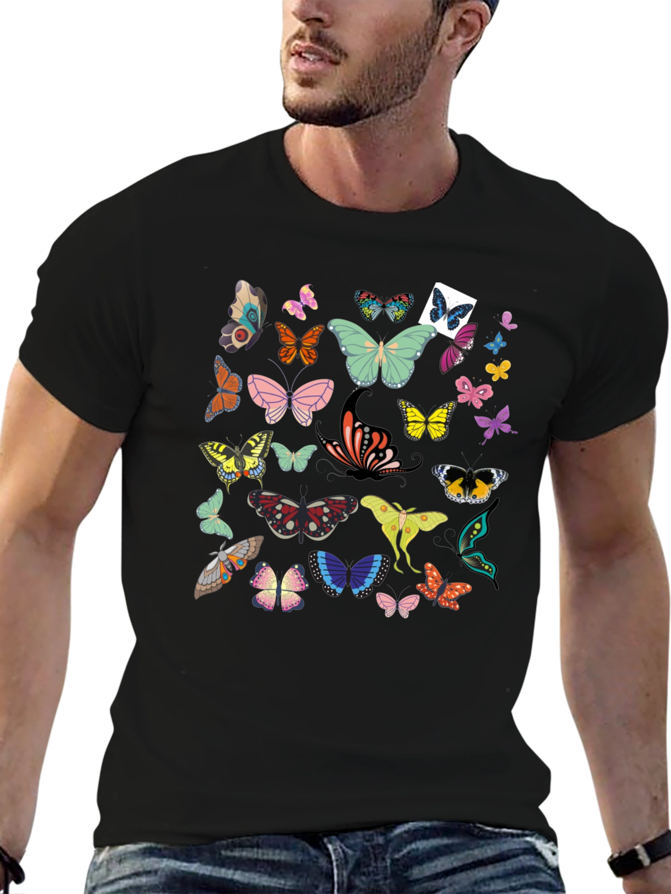 Butterfly Graphic Print Black T-Shirt