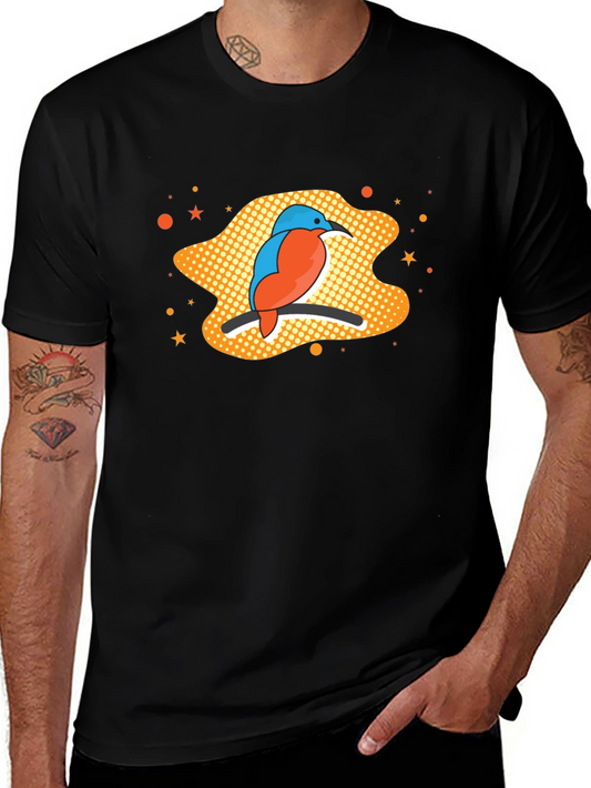 Kingfisher Bird Graphic Tee - Black Cotton T-Shirt