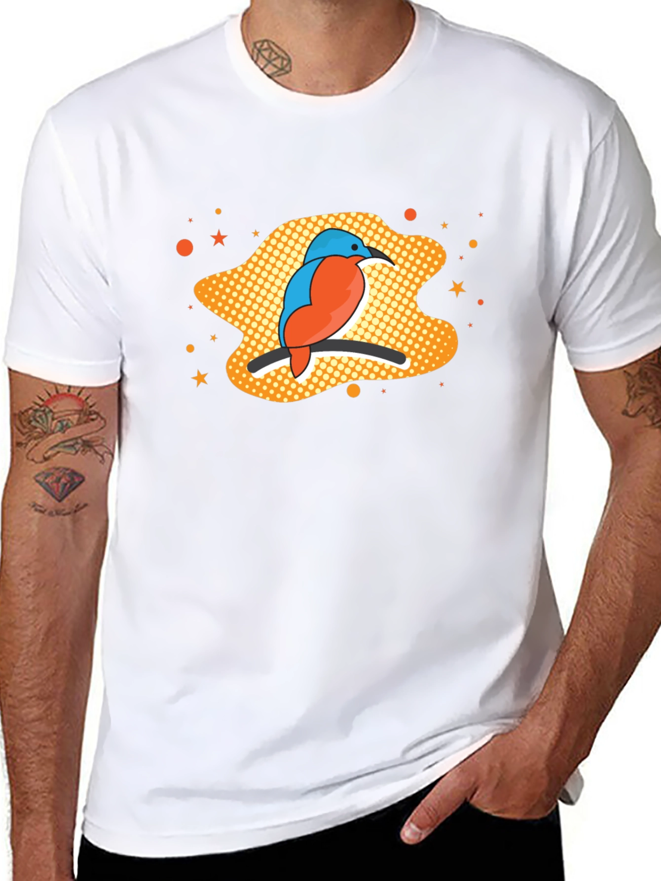 Kingfisher Bird Graphic Tee - Black Cotton T-Shirt