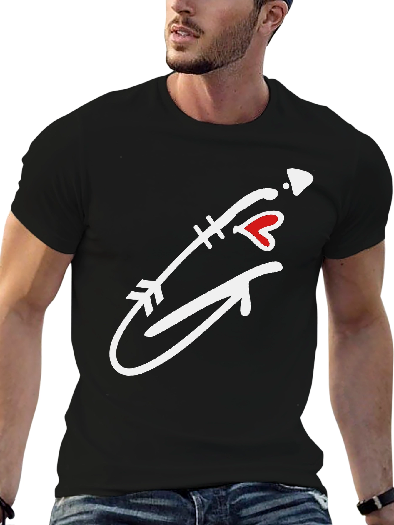 Arrow Heart Graphic Tee - Casual Black T-Shirt
