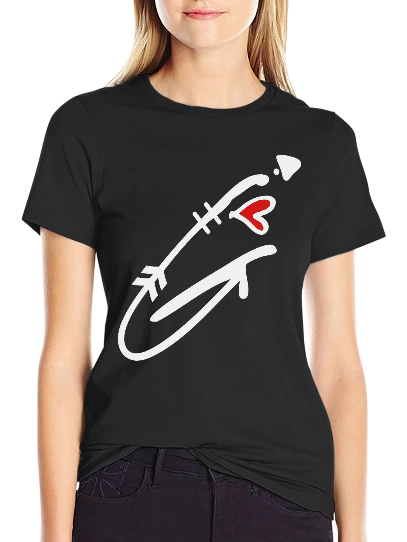 Arrow Heart Graphic Tee - Casual Black T-Shirt