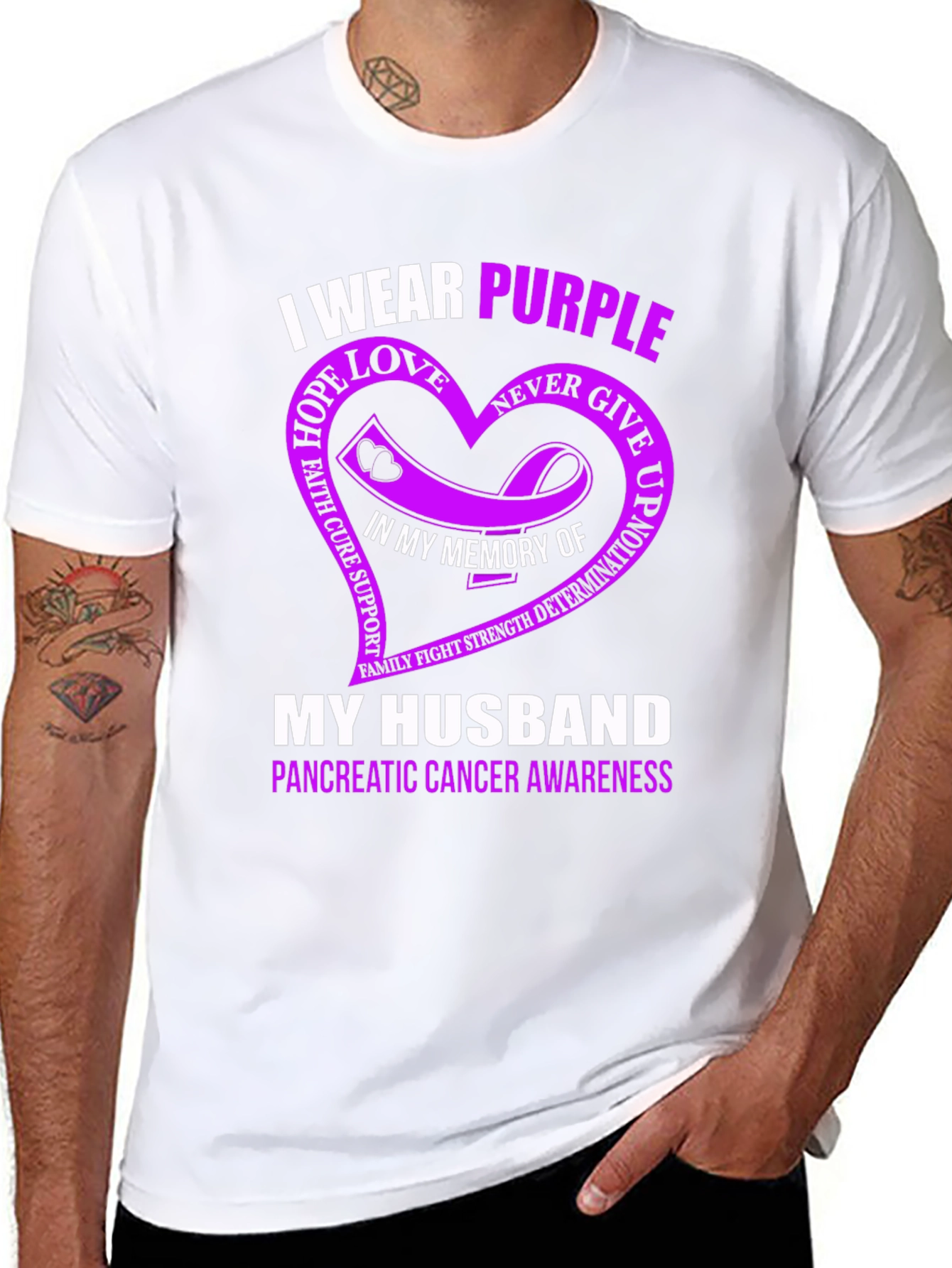 I Wear Purple My Husband Pancreatic Cancer Awareness T-Shirt